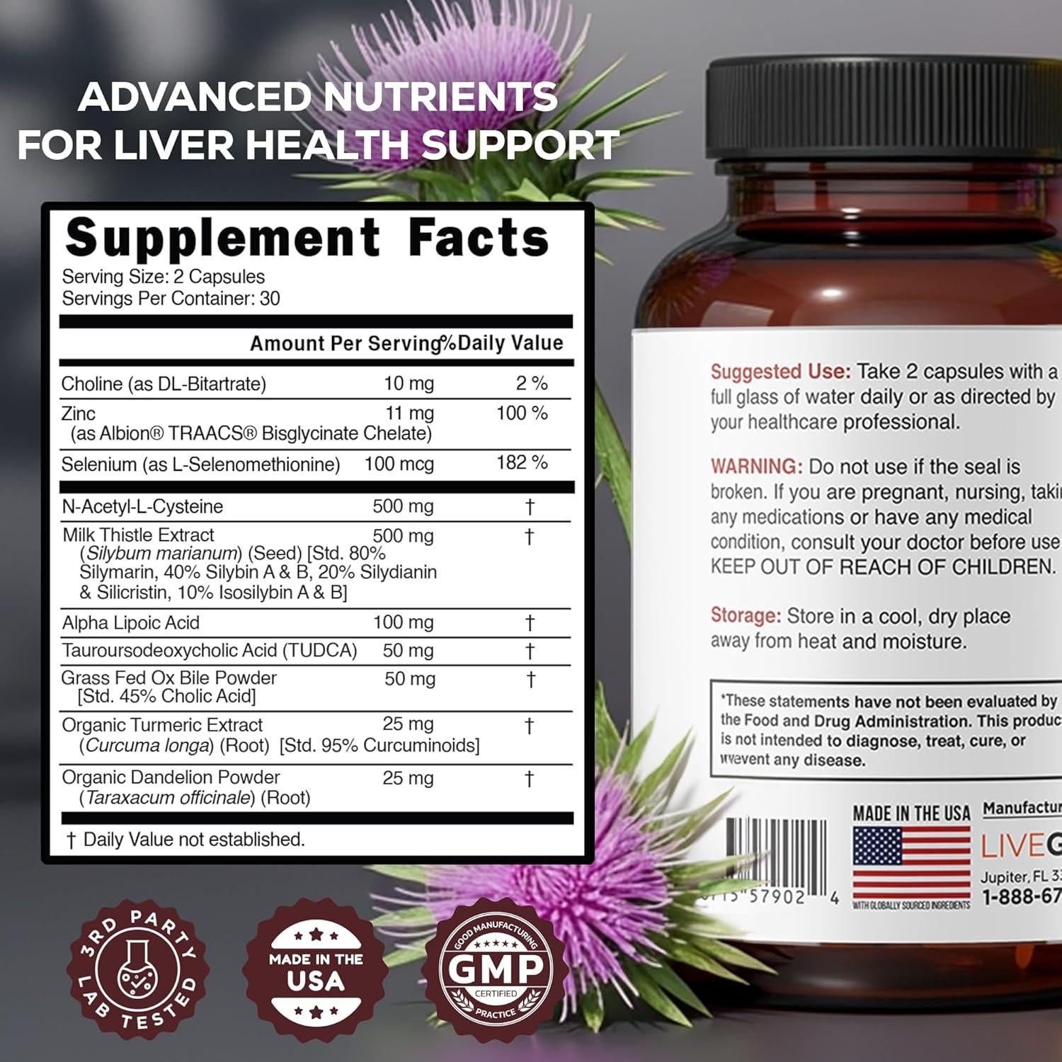 LIVEGOOD Liver Support Supplement for Liver Cleanse Detox, Milk Thistle and Dandelion Root, with Turmeric and Alpha Lipoic Acid for Overall Health (60 Count)