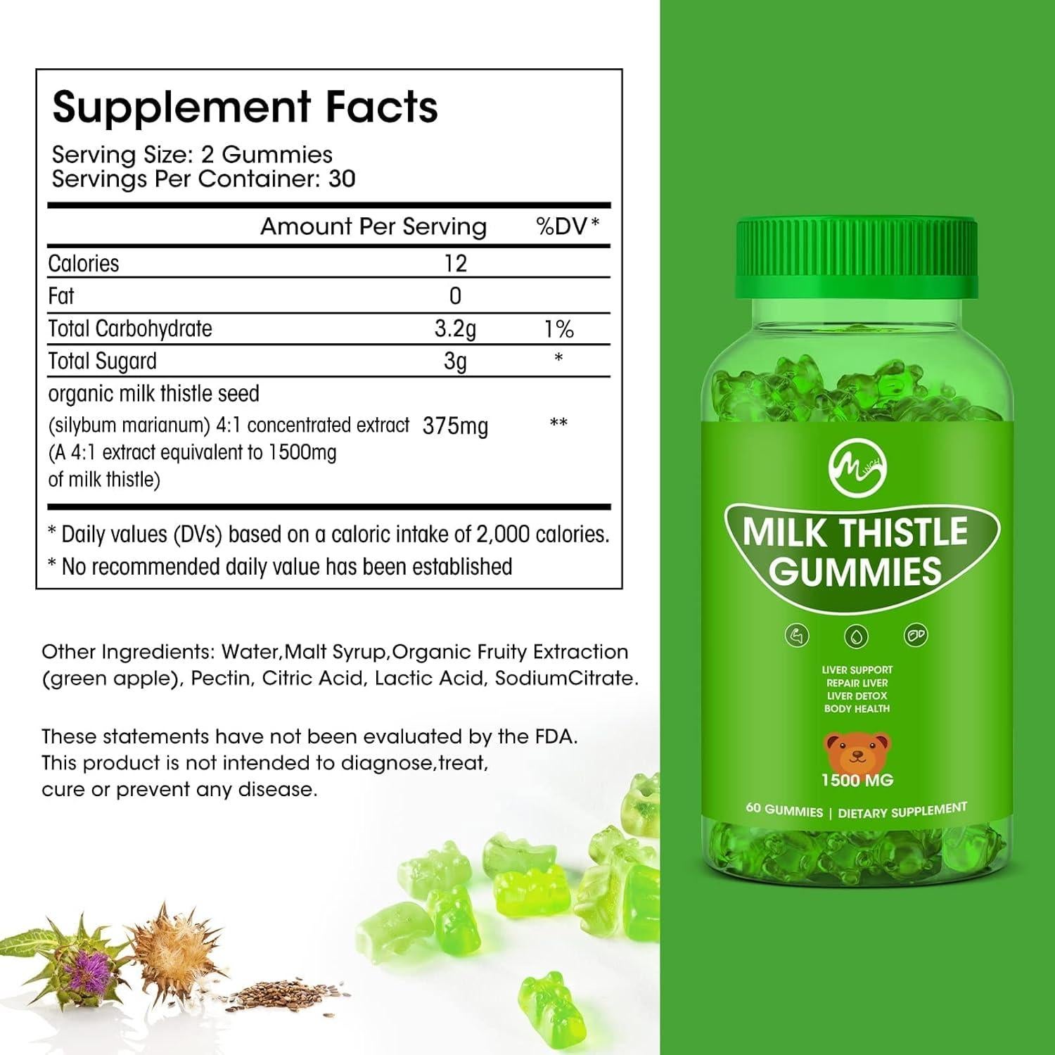 Gomitas de Cardo Mariano M inch - 60 Unidades para Limpieza Hepática