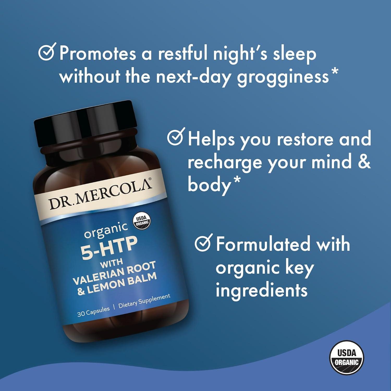 Suplemento 5-HTP Orgánico Dr. Mercola con Valeriana y Melisa 30 Cápsulas