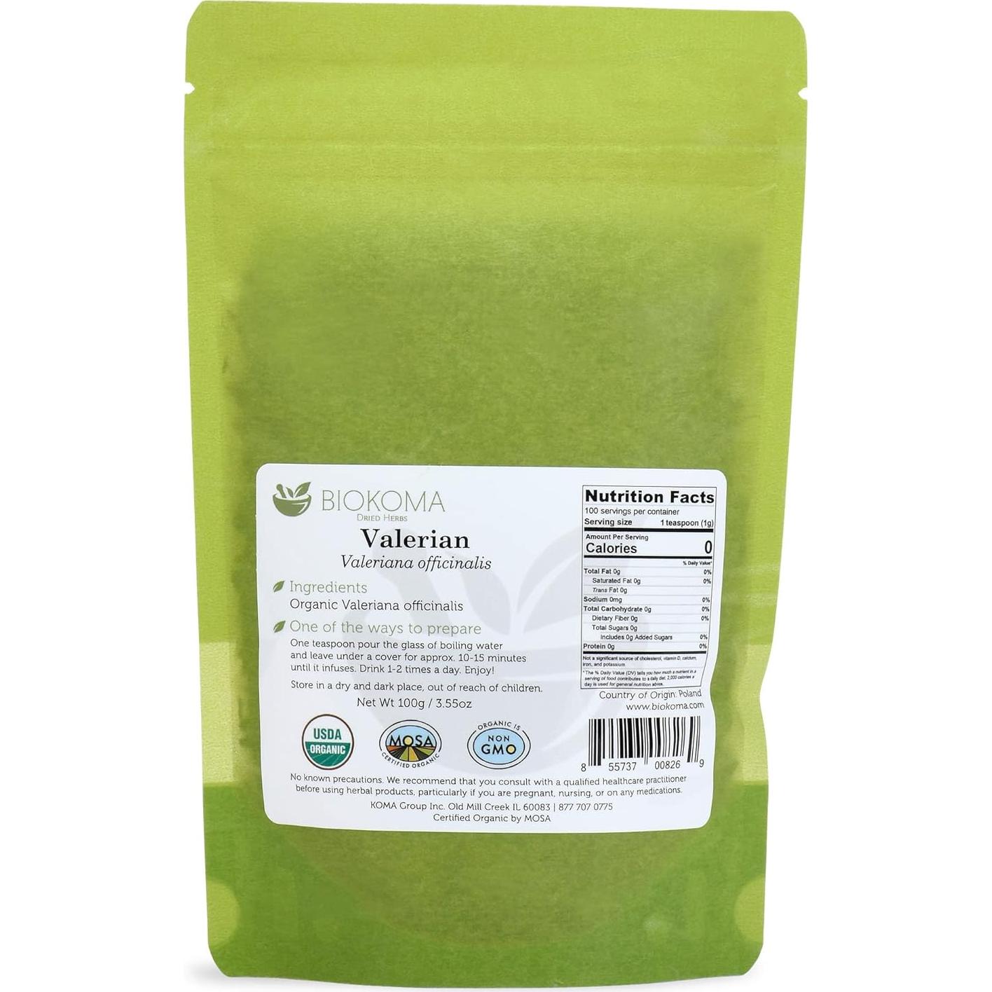 Raíz de Valeriana Orgánica Biokoma 100g - Té de Hierbas Sin Aditivos