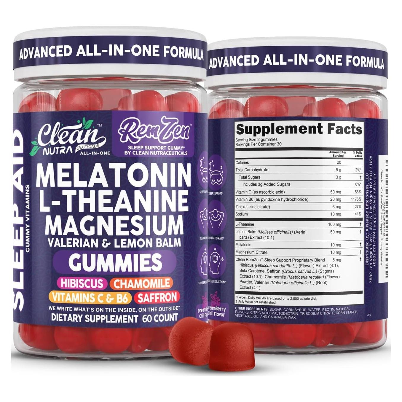 Gominolas Clean Nutra Melatonina 10mg Magnesio 60 Unidades