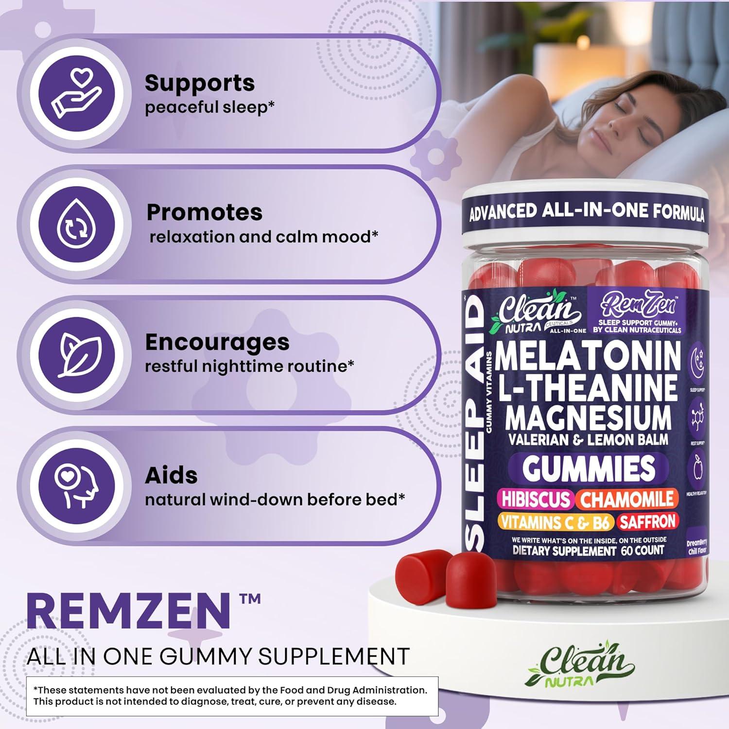 Gominolas Clean Nutra Melatonina 10mg Magnesio 60 Unidades