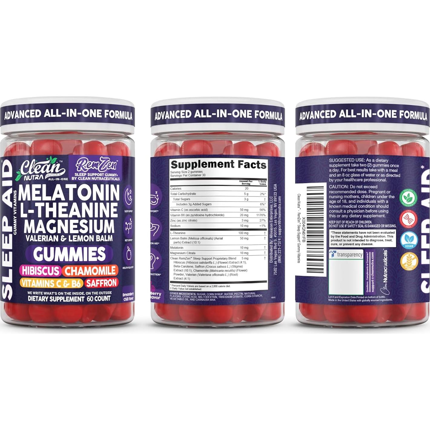 Gominolas Clean Nutra Melatonina 10mg Magnesio 60 Unidades