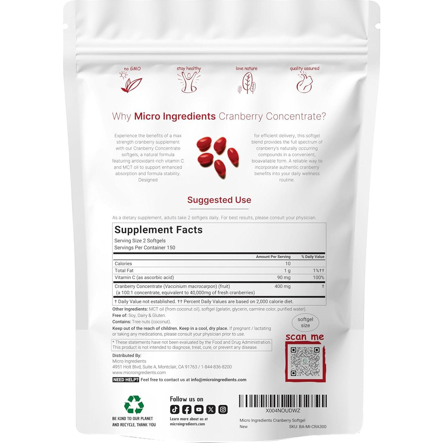 Suplemento de Arándano Micro Ingredients 300 Gelatinas 400mg