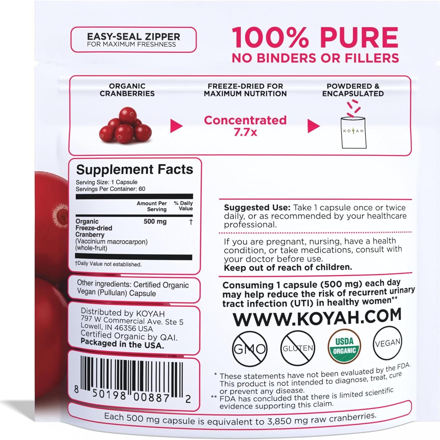 Cápsulas de Arándano Orgánico KOYAH 500 mg - 60 Unidades