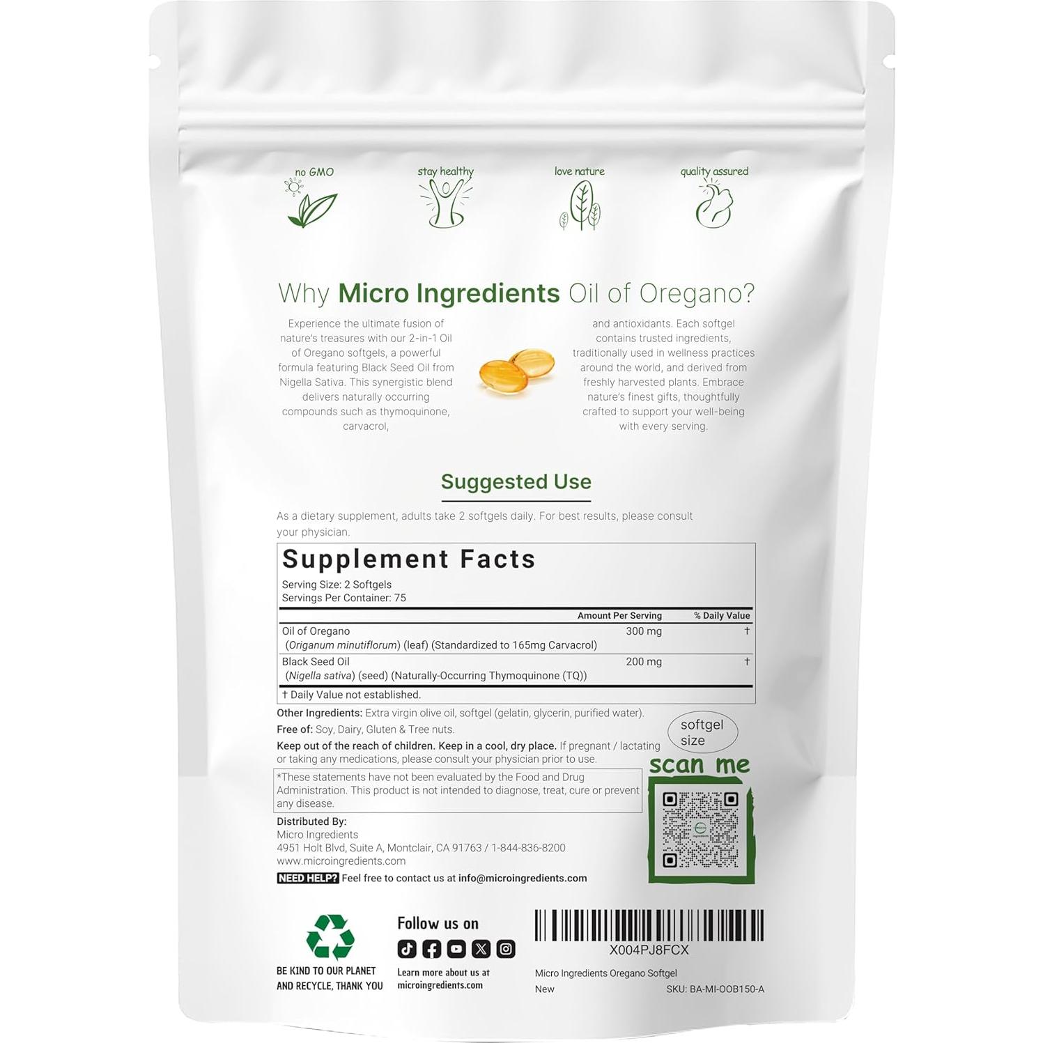 Cápsulas Blandas Aceite de Orégano Micro Ingredients 150 Conteo