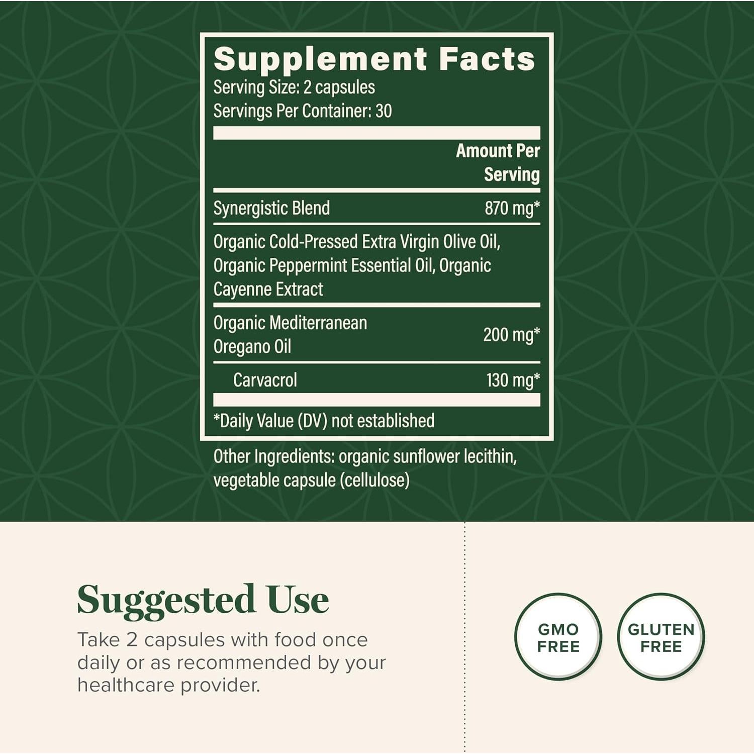 Cápsulas de Aceite de Orégano Orgánico Centro de Sanación 60 Unidades