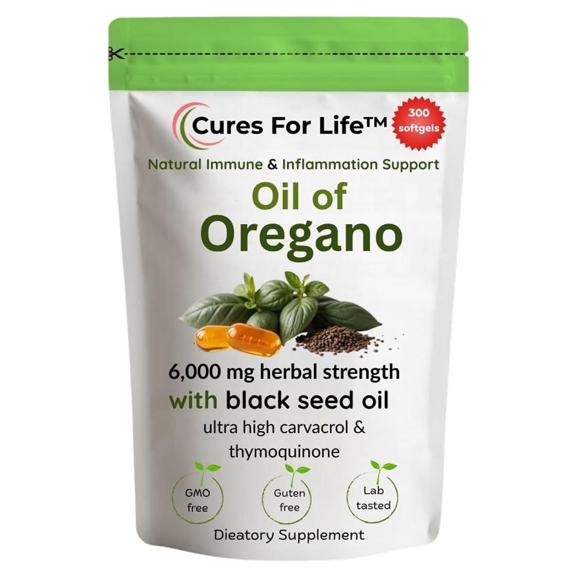 Aceite de Orégano Softgels Cures For Life 6000mg 300 Unidades