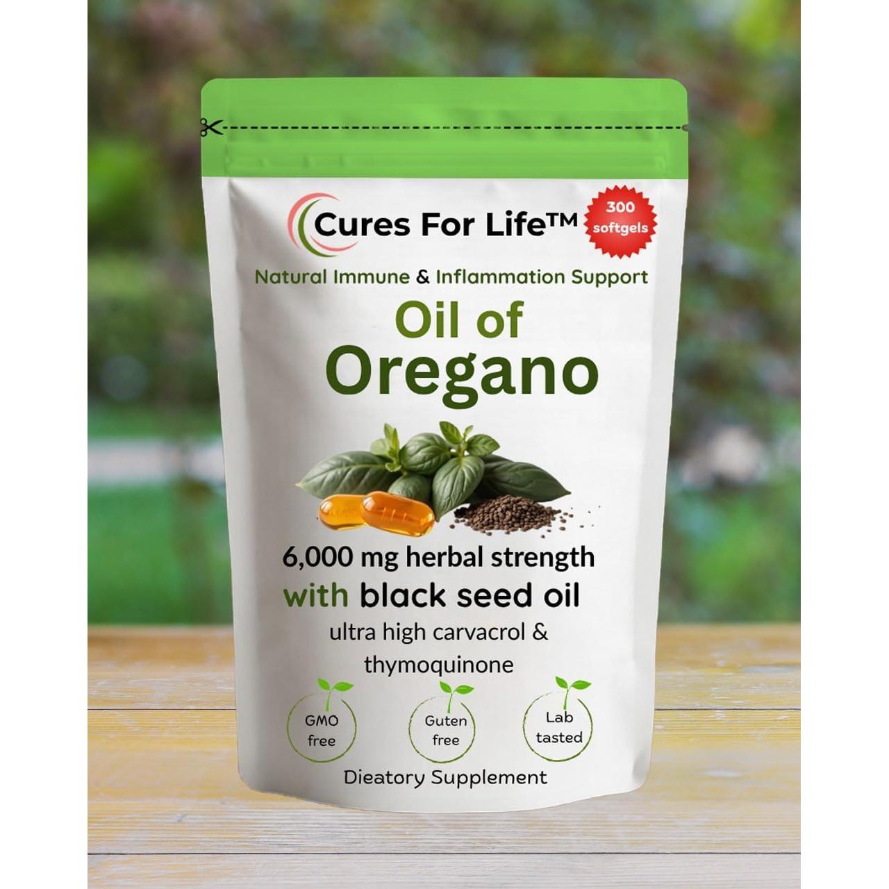 Aceite de Orégano Softgels Cures For Life 6000mg 300 Unidades