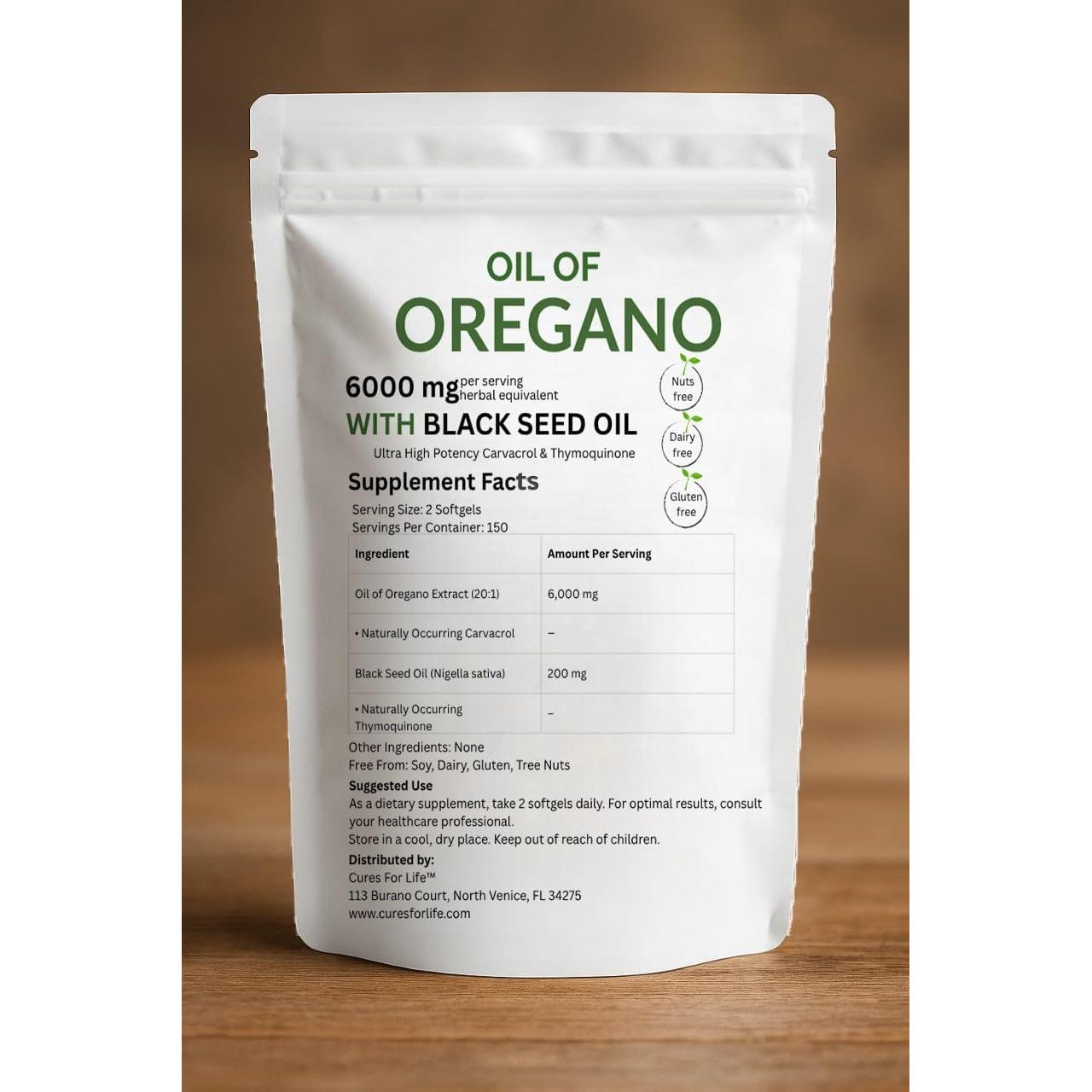 Aceite de Orégano Softgels Cures For Life 6000mg 300 Unidades