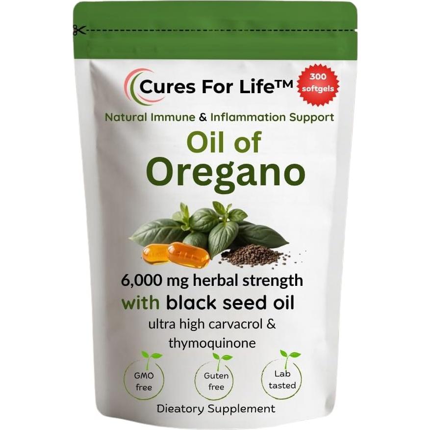 Aceite de Orégano Softgels Cures For Life 6000mg 300 Unidades