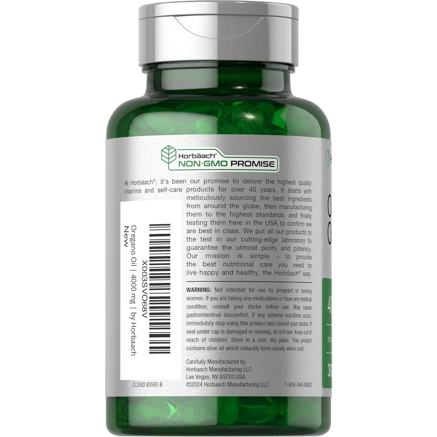 Aceite de Orégano Horbäach 4000mg | 300 Cápsulas Blandas | Suplemento Natural