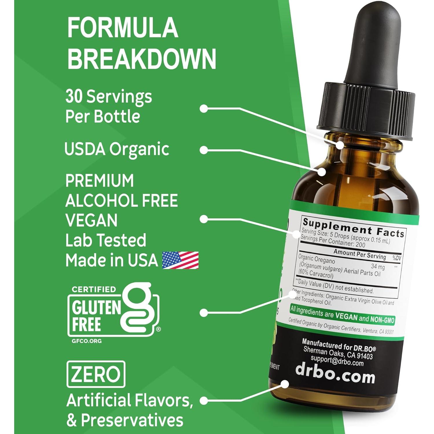 Gotas de Aceite de Orégano Orgánico DR. BO 29.57 ml - Salud Digestiva