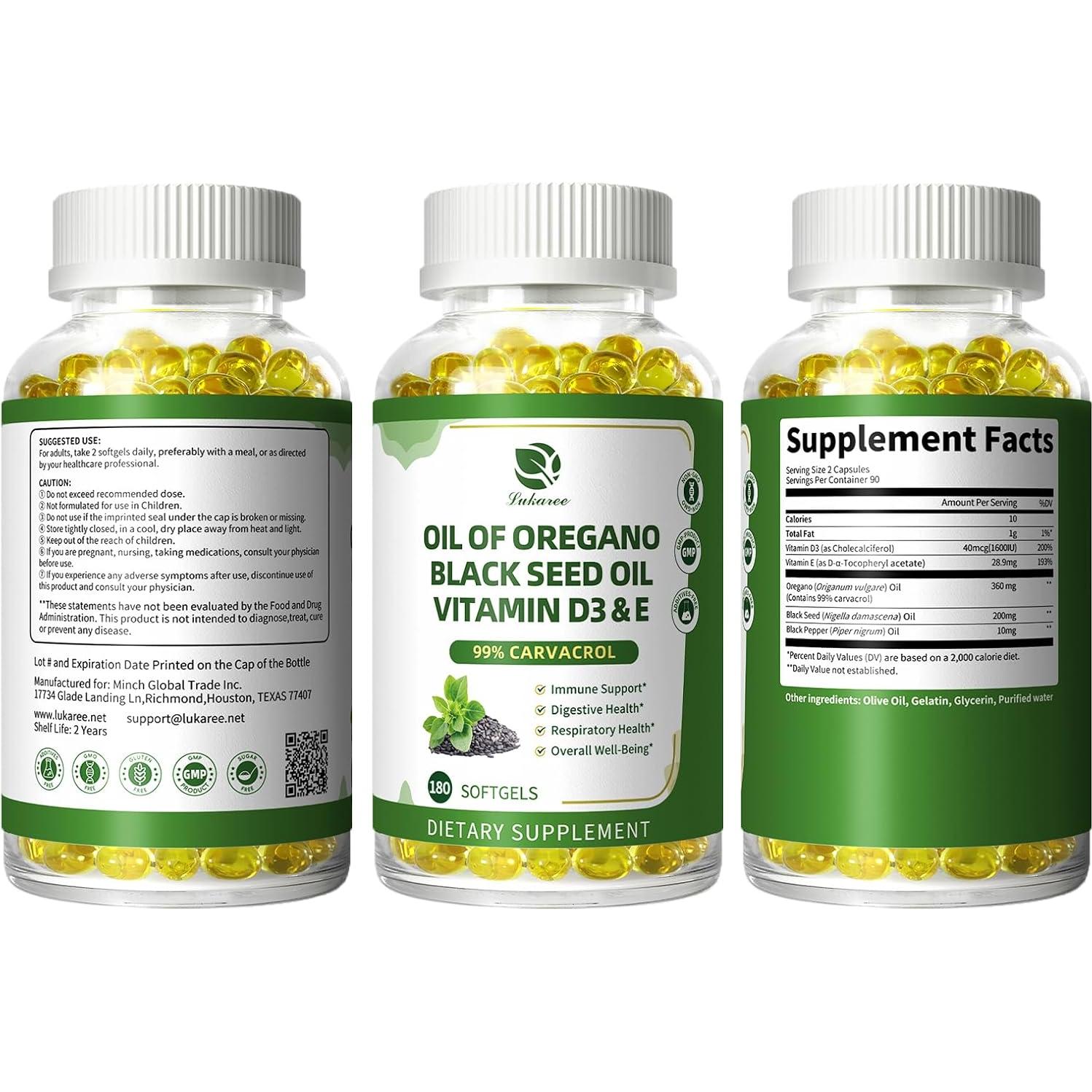 Cápsulas de Aceite de Orégano Orgánico Lukaree 180 Unidades