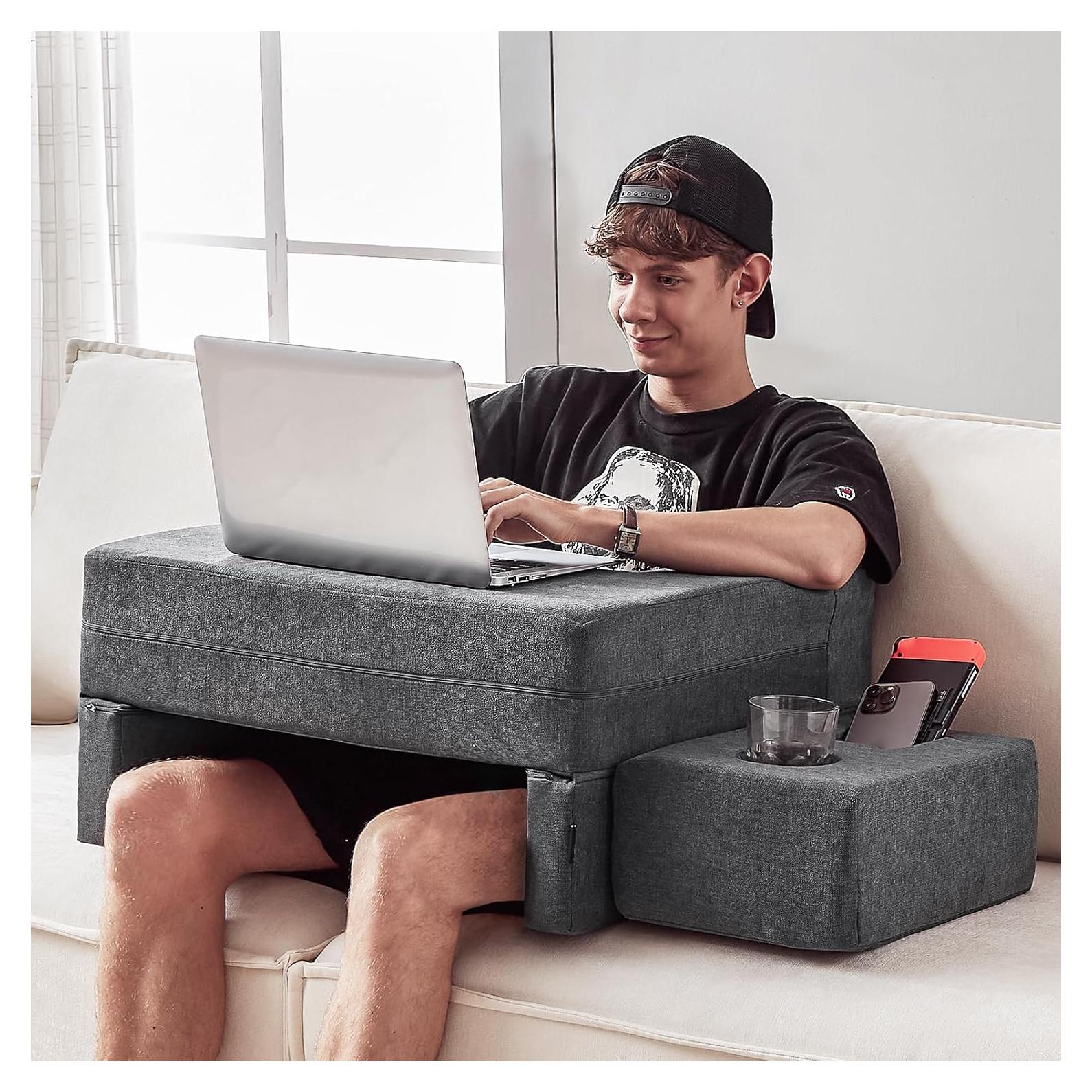 Almohadilla de regazo Comehealthy grande con portavasos gris