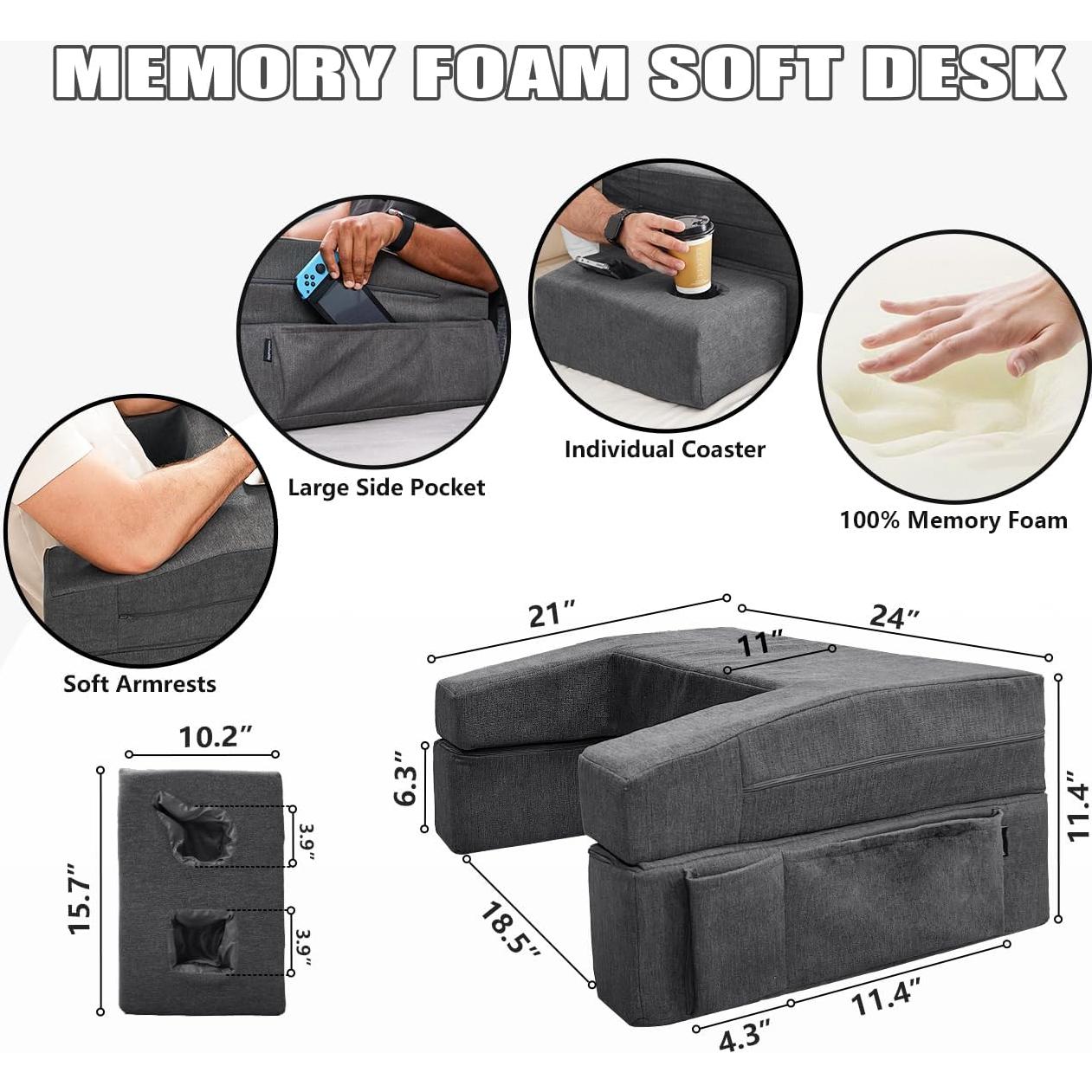 Almohadilla de regazo Comehealthy grande con portavasos gris