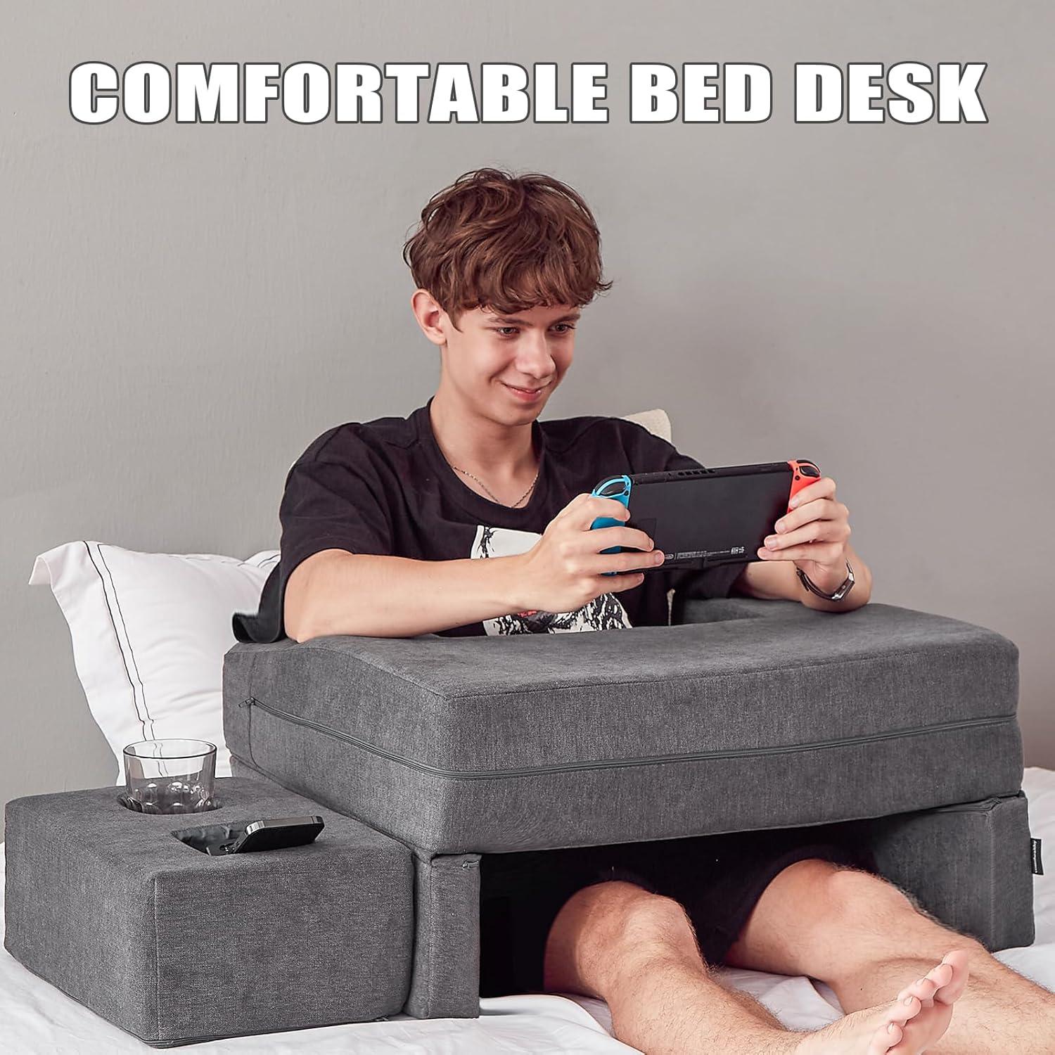 Almohadilla de regazo Comehealthy grande con portavasos gris