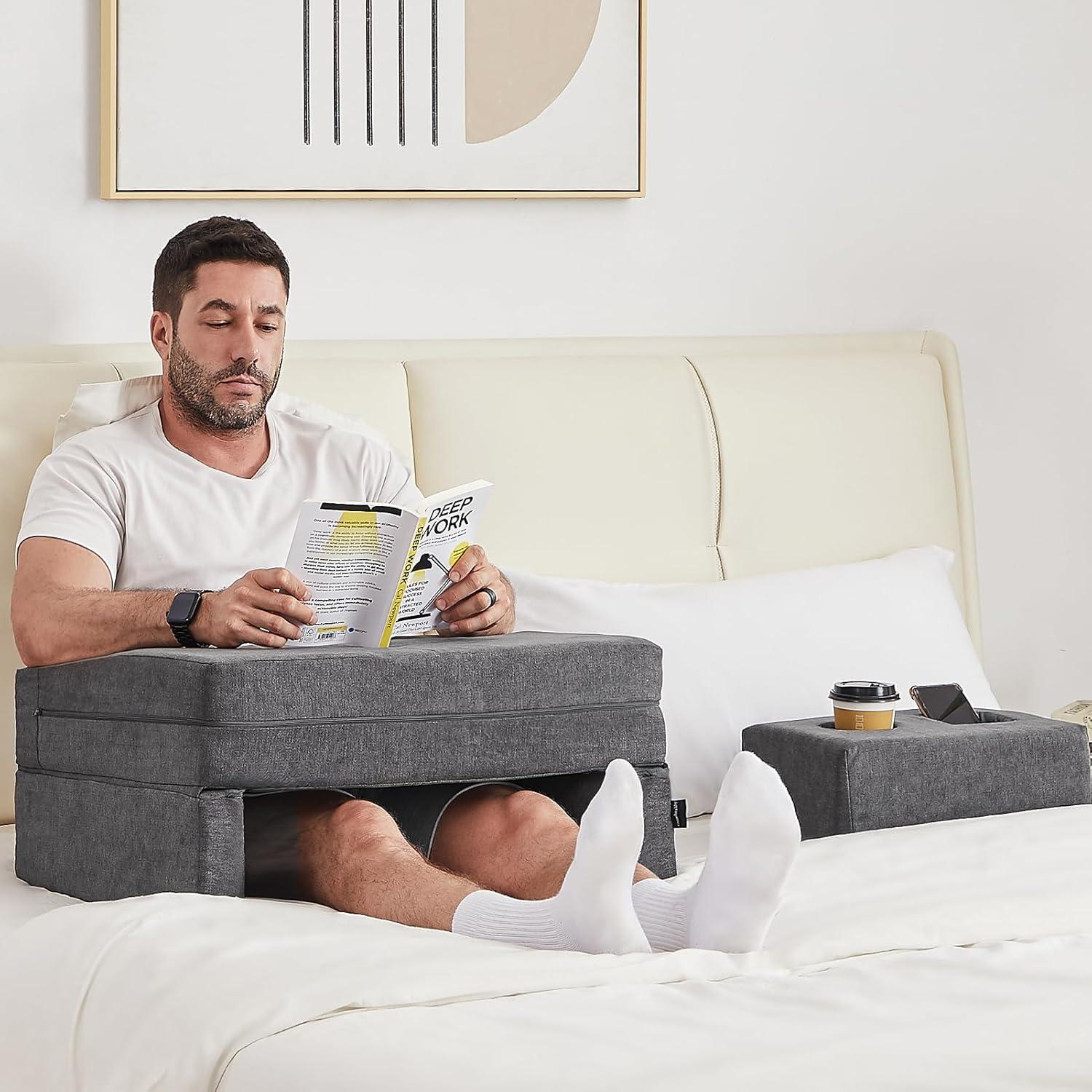 Almohadilla de regazo Comehealthy grande con portavasos gris