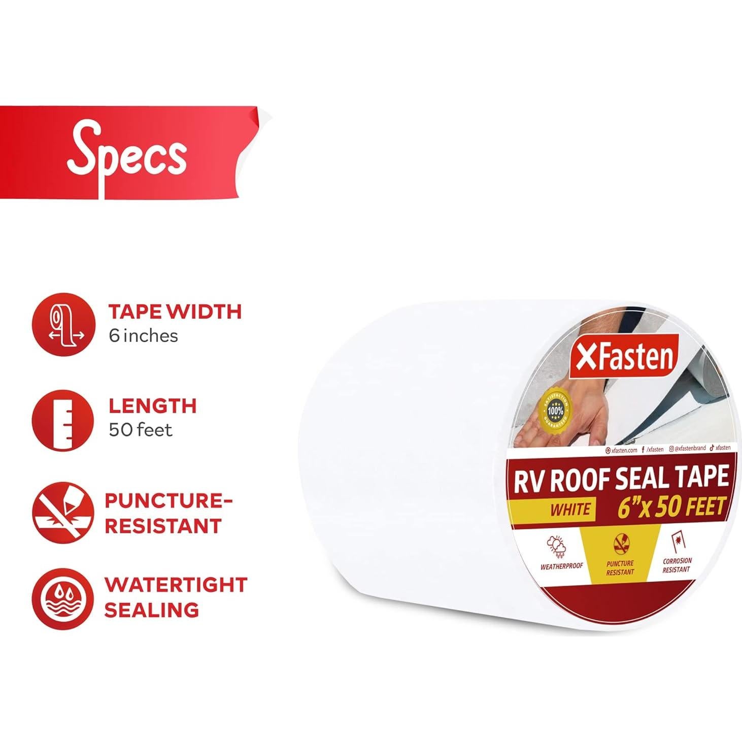 Cinta de Reparación Impermeable XFasten 15.24cm x 15.24m para Techo de RV