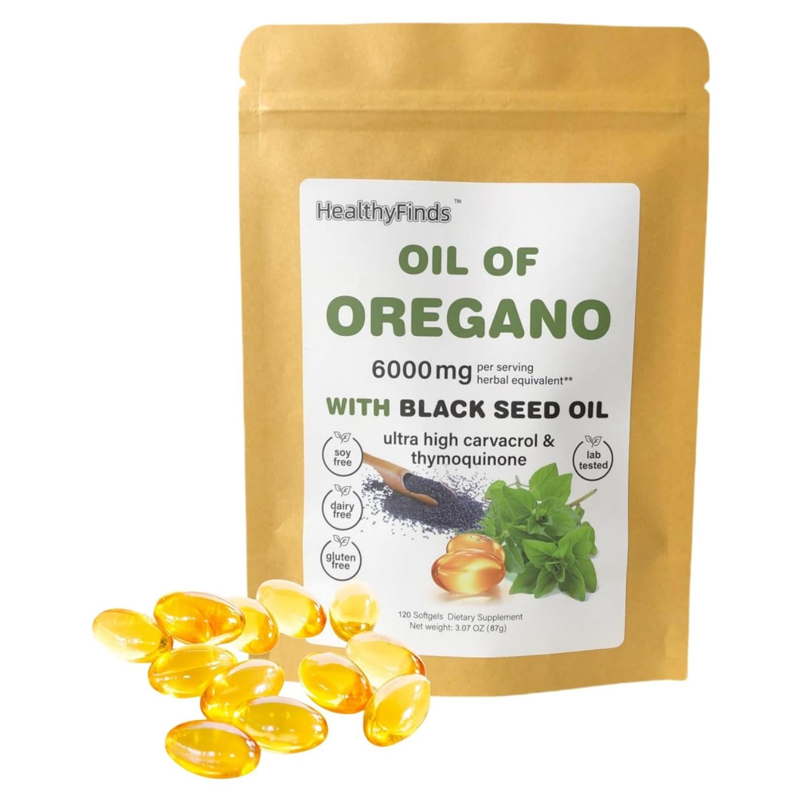 Suplemento Aceite de Orégano Orgánico HealthyFinds 6000mg 120 Softgels