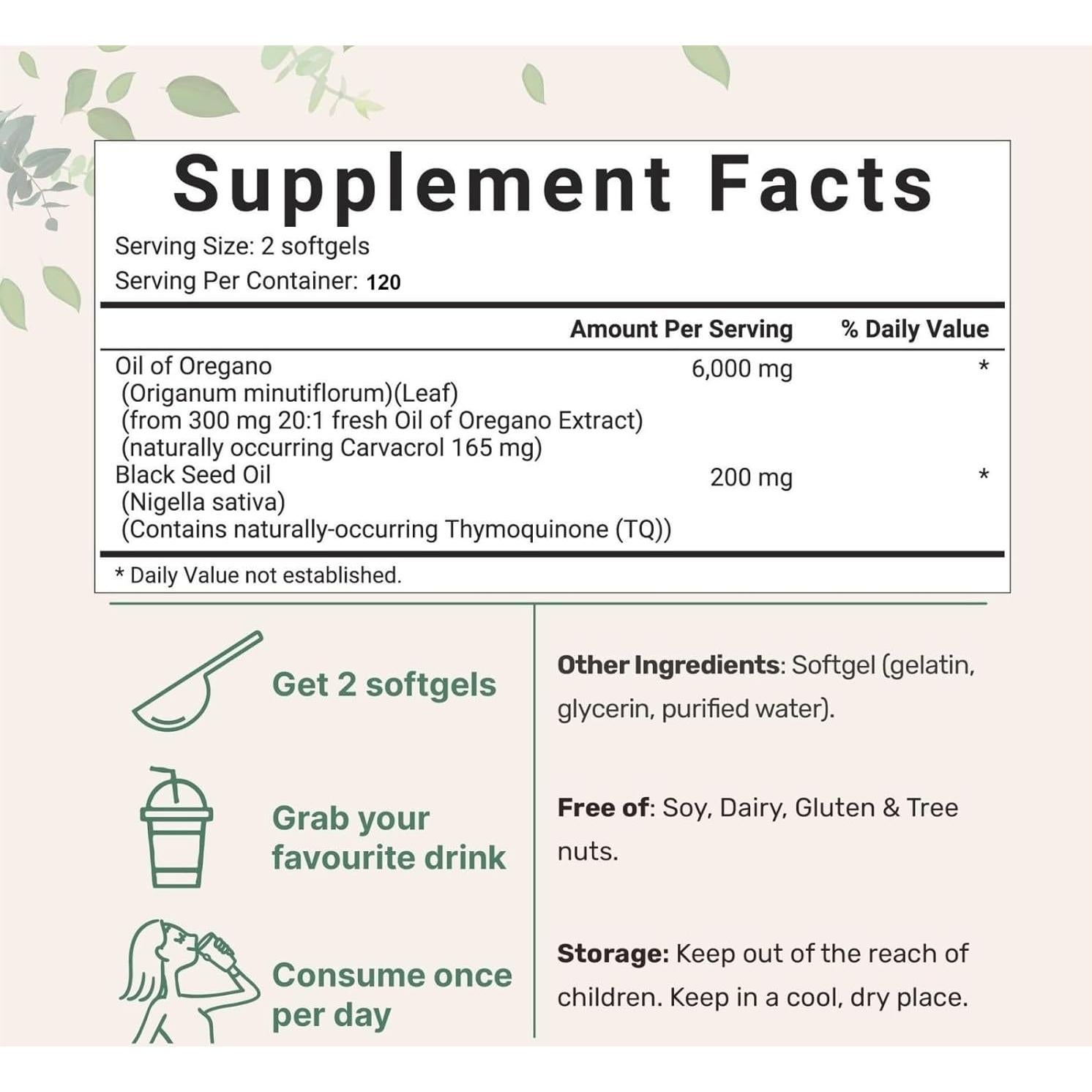 Suplemento Aceite de Orégano Orgánico HealthyFinds 6000mg 120 Softgels