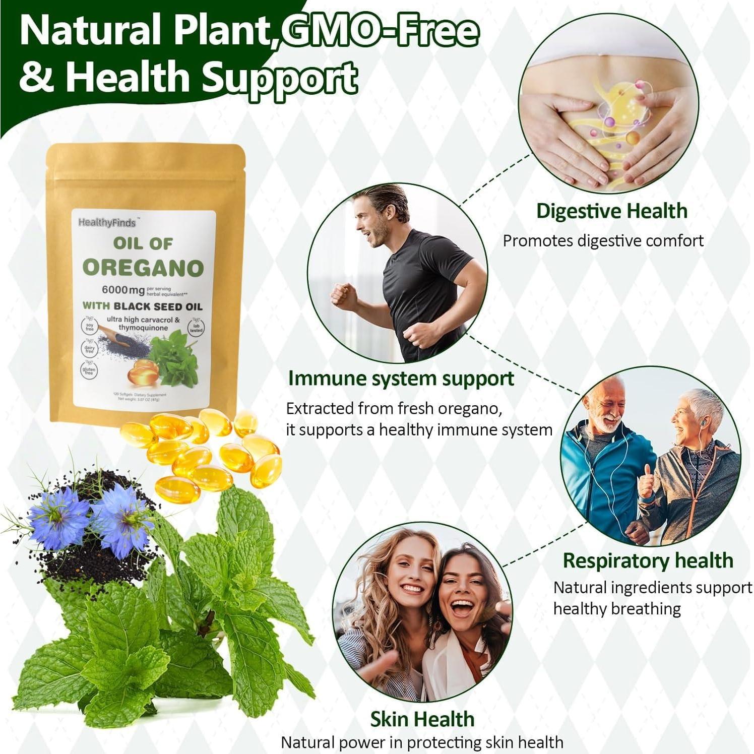 Suplemento Aceite de Orégano Orgánico HealthyFinds 6000mg 120 Softgels