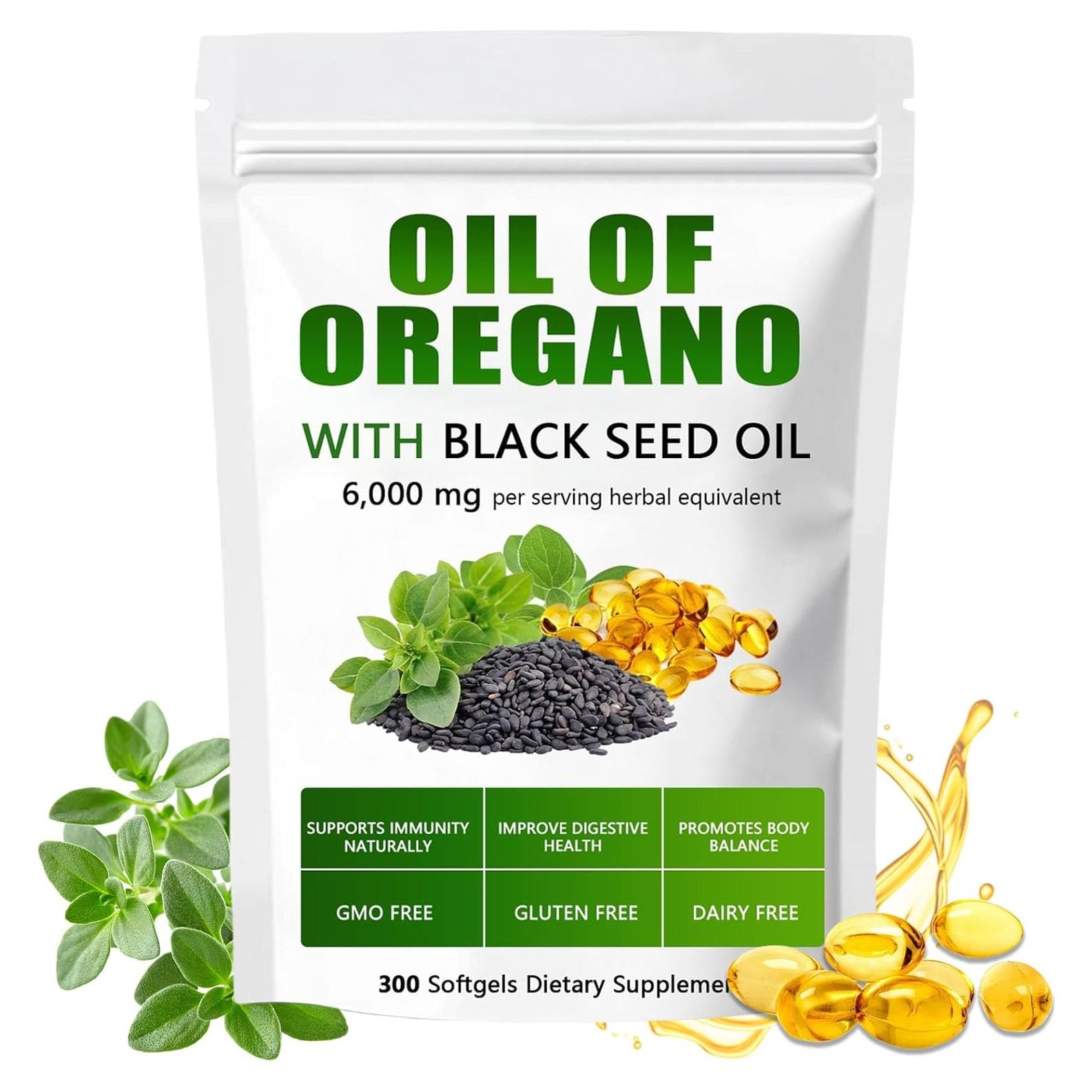 Aceite de Orégano Orgánico 6000mg + Semilla Negra 300 Cápsulas