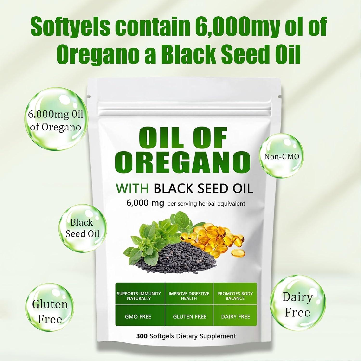 Aceite de Orégano Orgánico 6000mg + Semilla Negra 300 Cápsulas