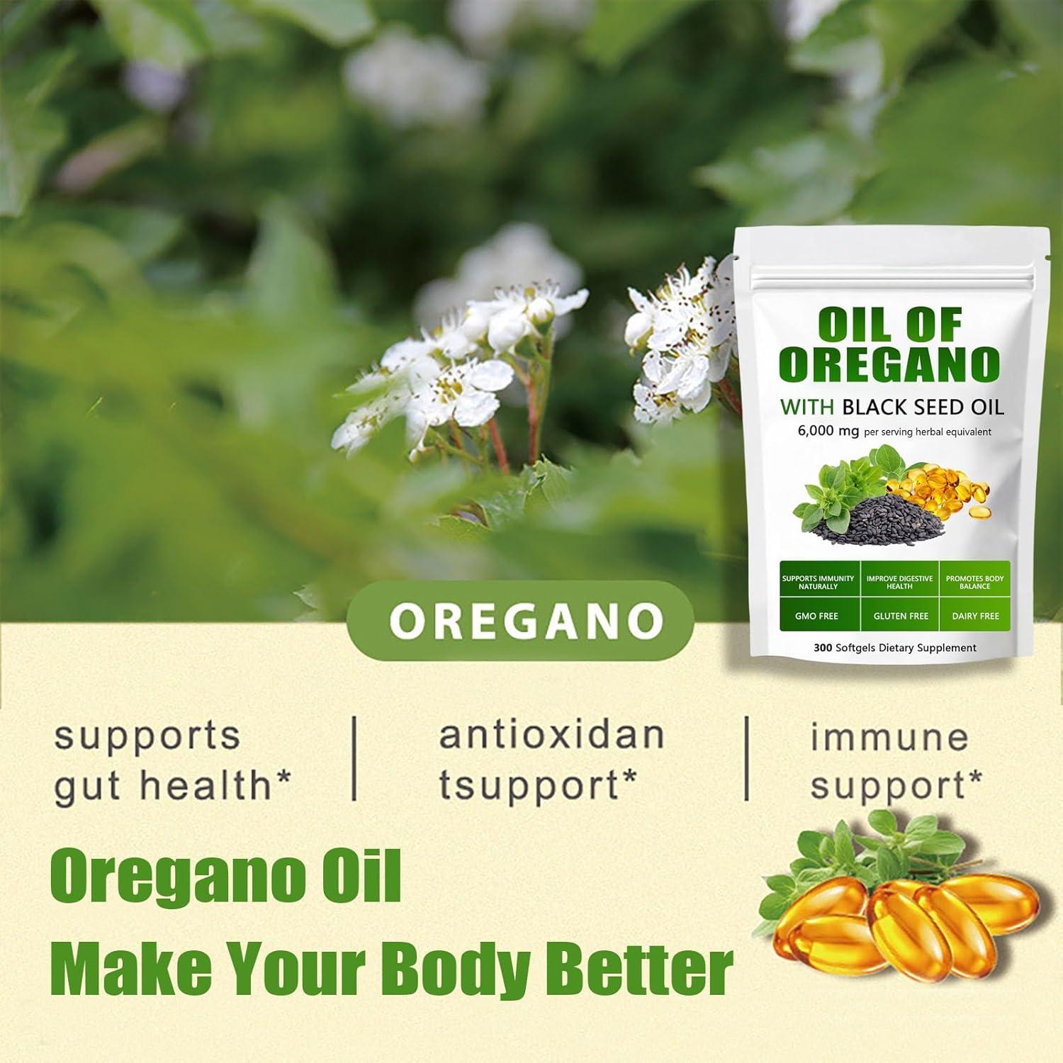 Aceite de Orégano Orgánico 6000mg + Semilla Negra 300 Cápsulas