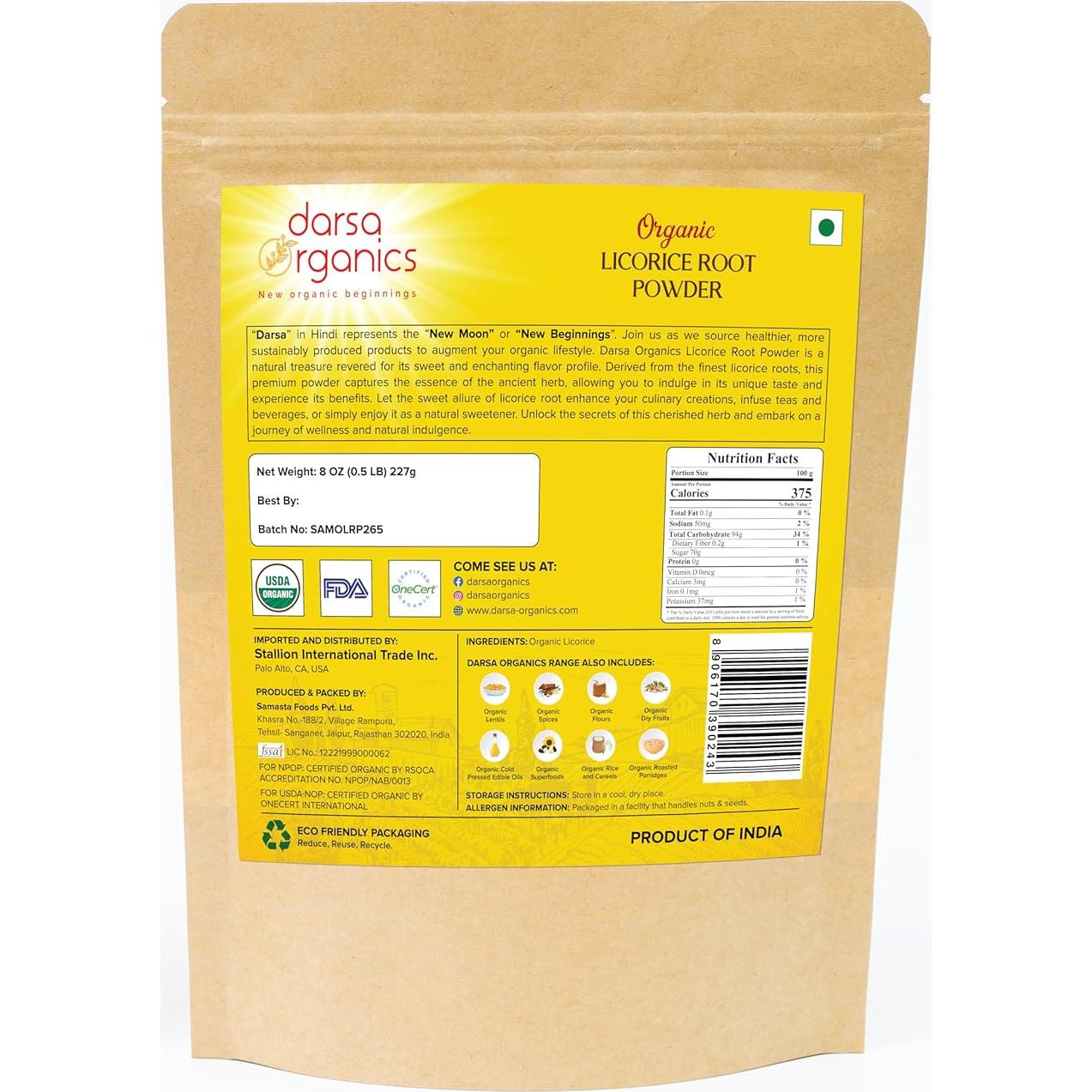 Polvo de Raíz de Regaliz Orgánico Darsa 227 g - Mulethi Natural