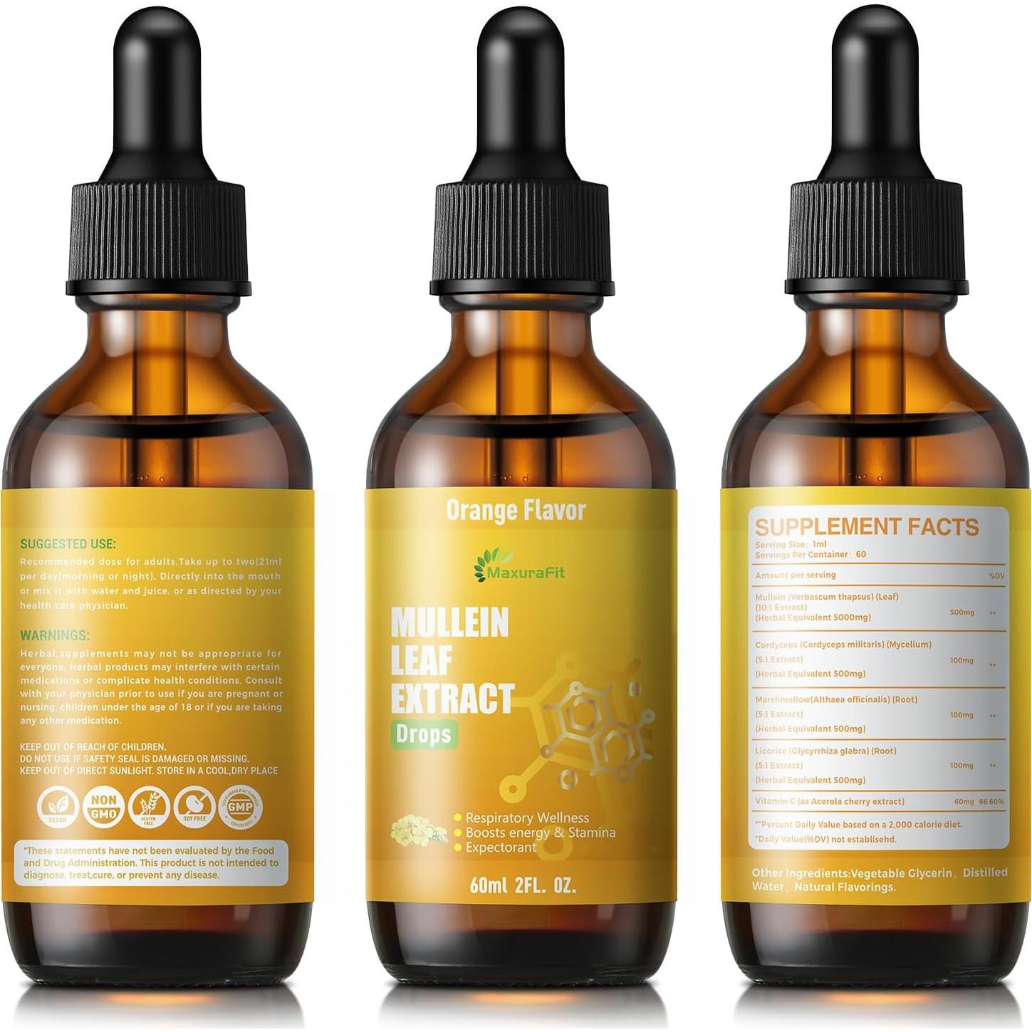 Gotas de Mullein MaxuraFit 59 ml - Suplemento Respiratorio Vegano