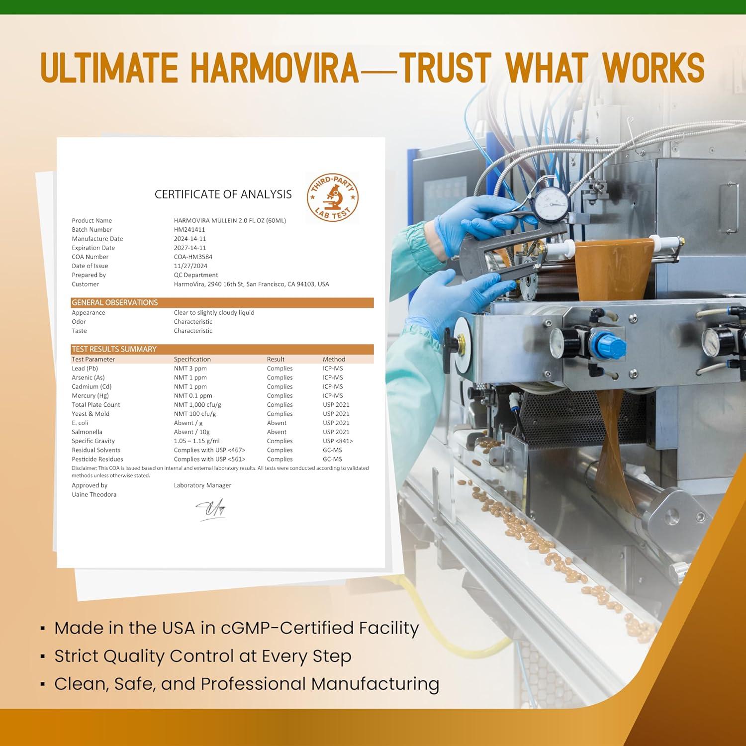 Suplemento Líquido HarmoVira Mullein 60ml - Soporte Respiratorio