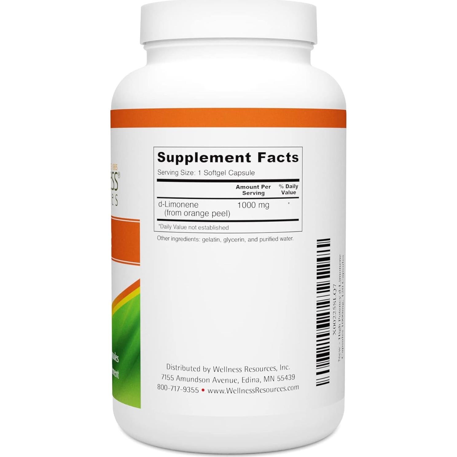 Cápsulas de d-Limoneno 1000mg Wellness Resources 120 unidades - Digestión