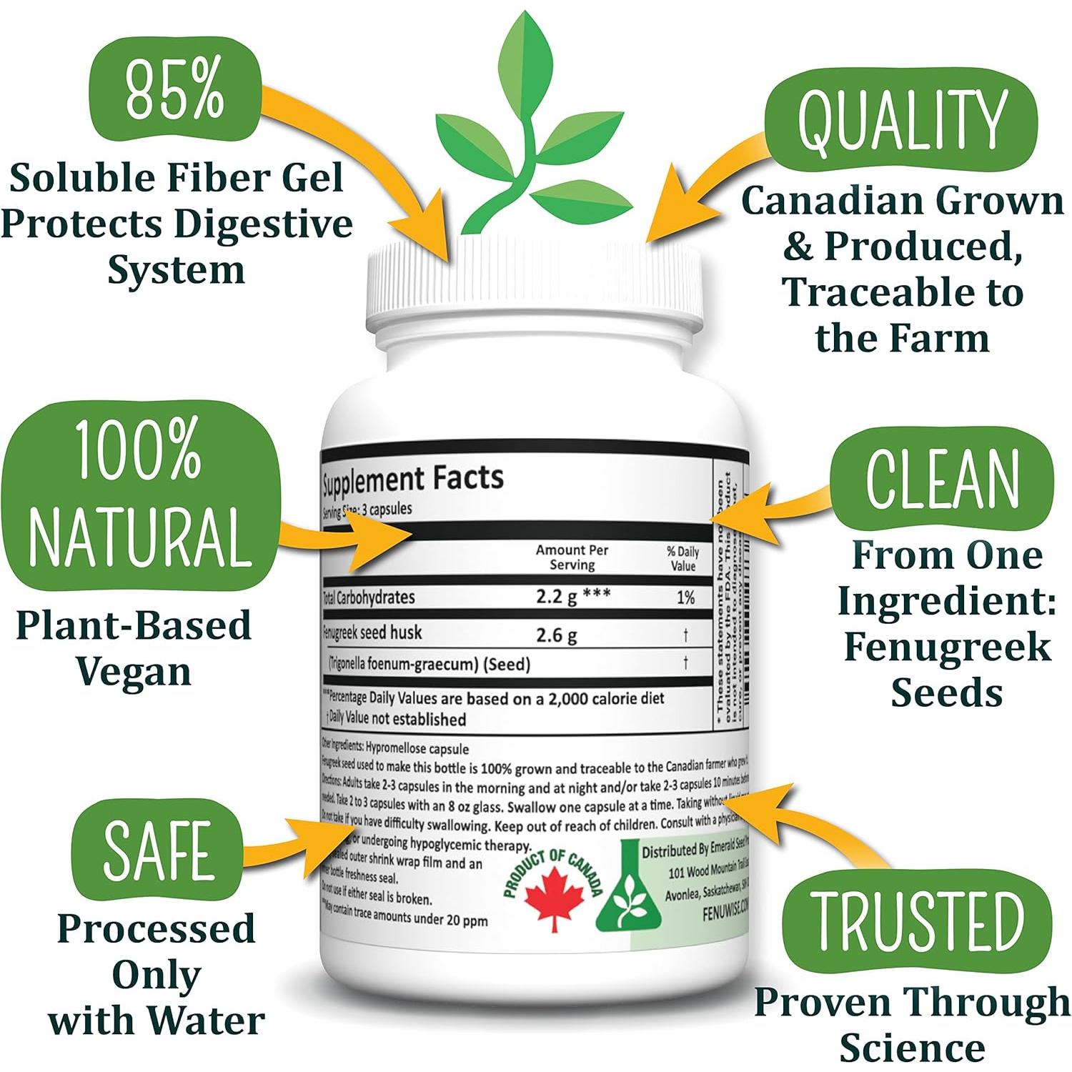 Suplemento de Fibra de Fenogreco Fenuwise 120 Cápsulas Vegano