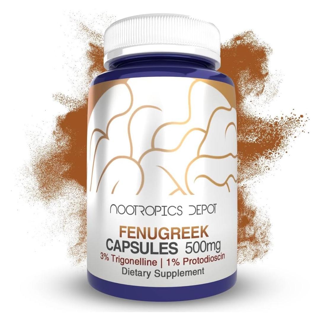 Cápsulas de Fenogreco Nootropics Depot 500mg 180 ct 3% Trigonelina