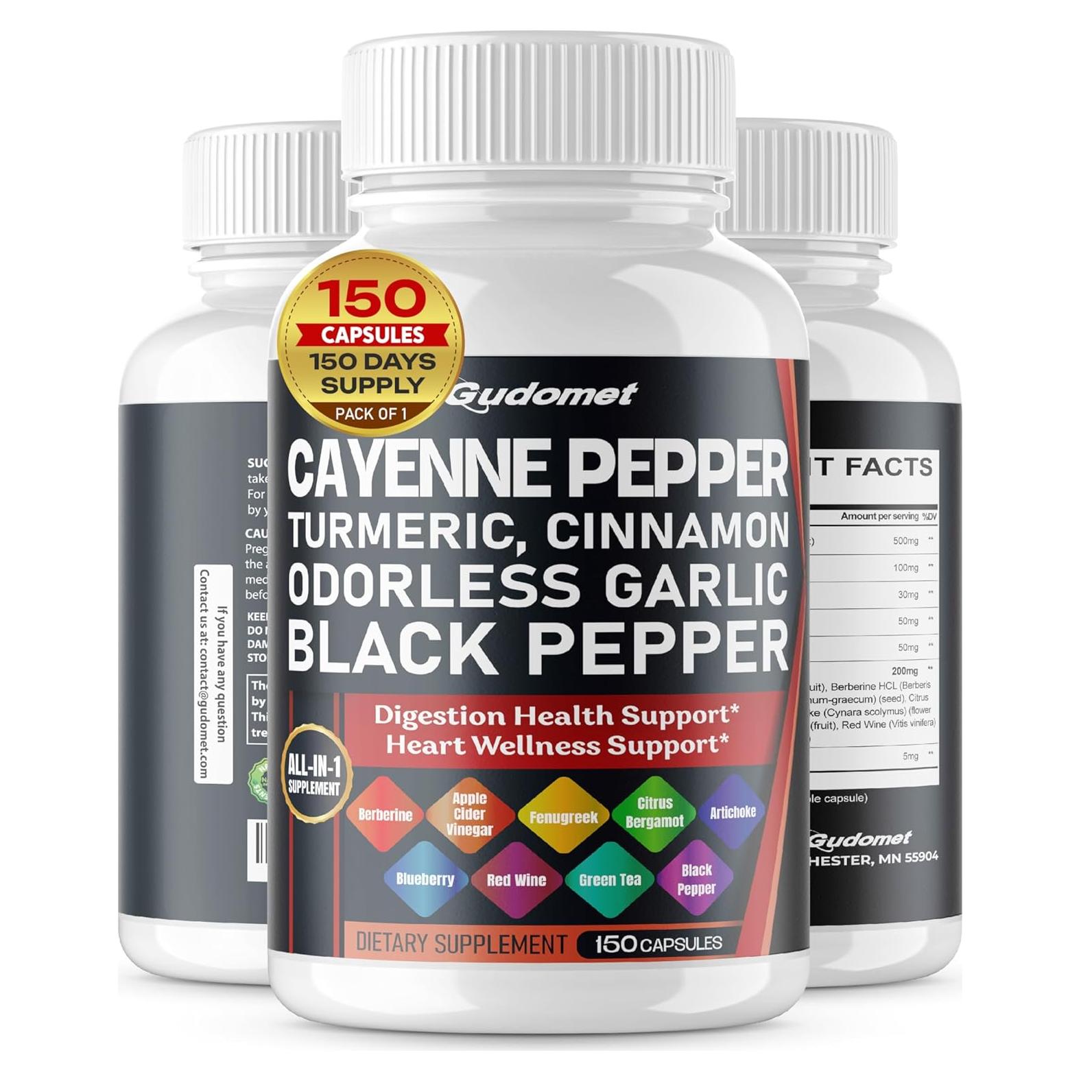 Suplemento de Pimienta de Cayena Gudomet 150 Cápsulas 500mg