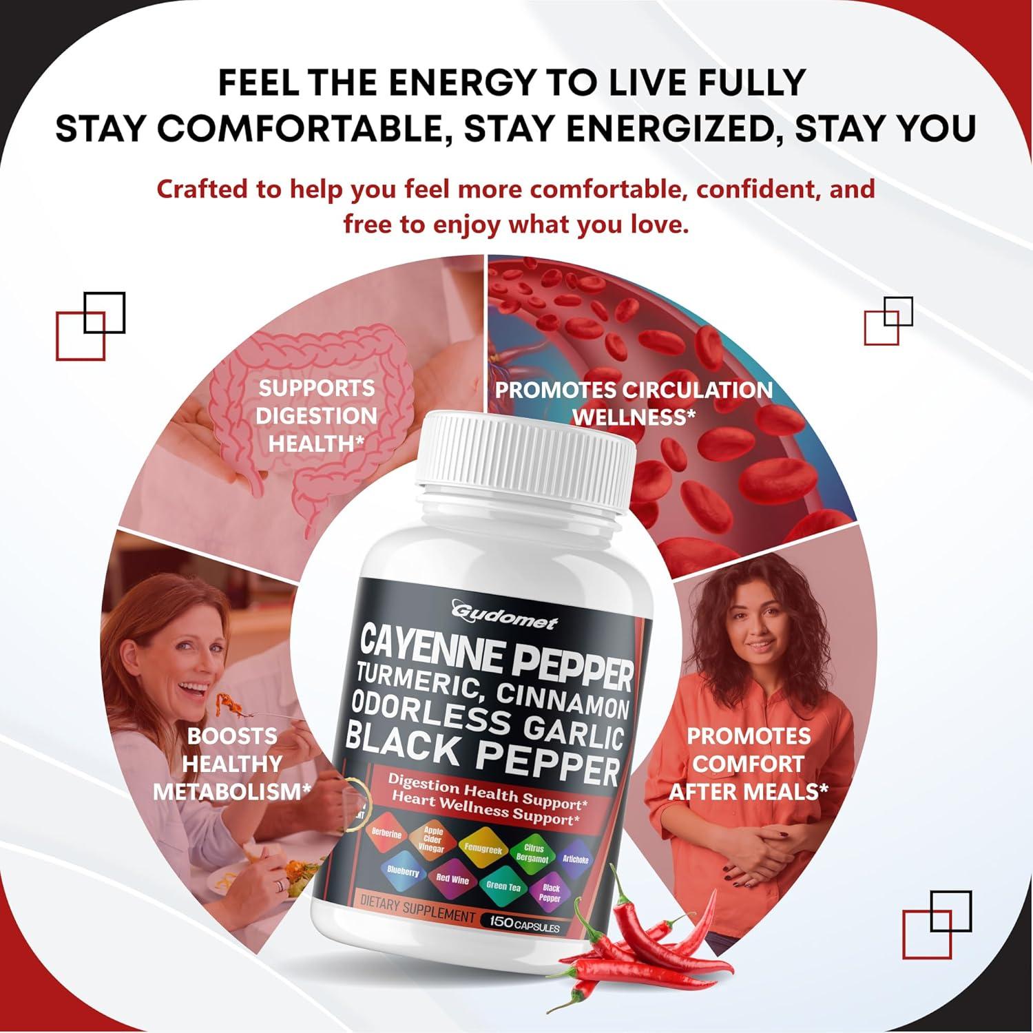 Suplemento de Pimienta de Cayena Gudomet 150 Cápsulas 500mg
