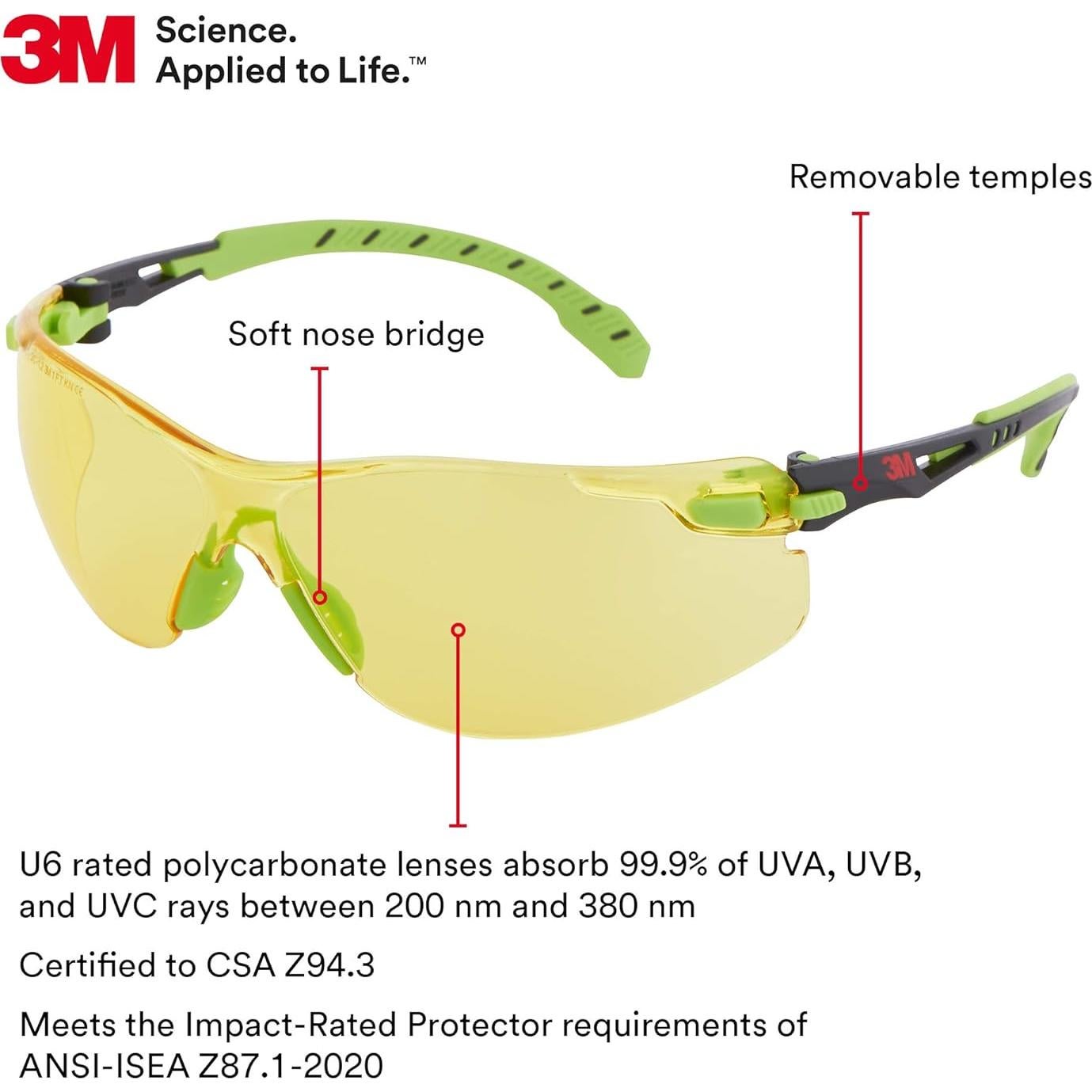 Gafas de Seguridad 3M Solus 1000 Lente Ámbar Marco Verde/Negro
