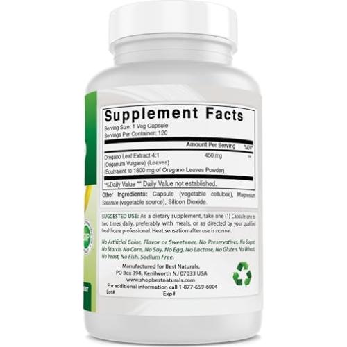 Extracto de Hoja de Orégano 1800 mg Mejor Naturales - 120 Cápsulas