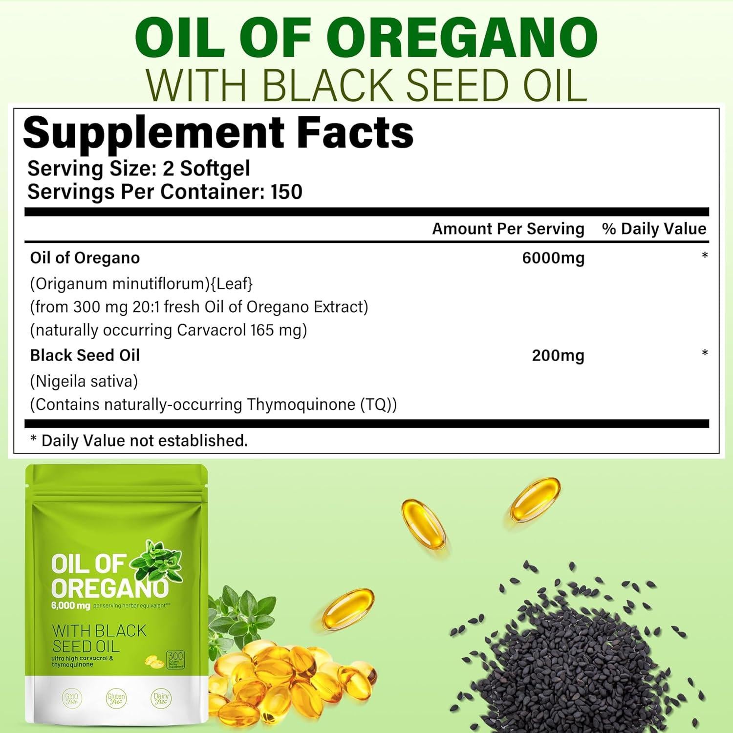 Aceite de Orégano y Semilla Negra Trihood 300 Softgels