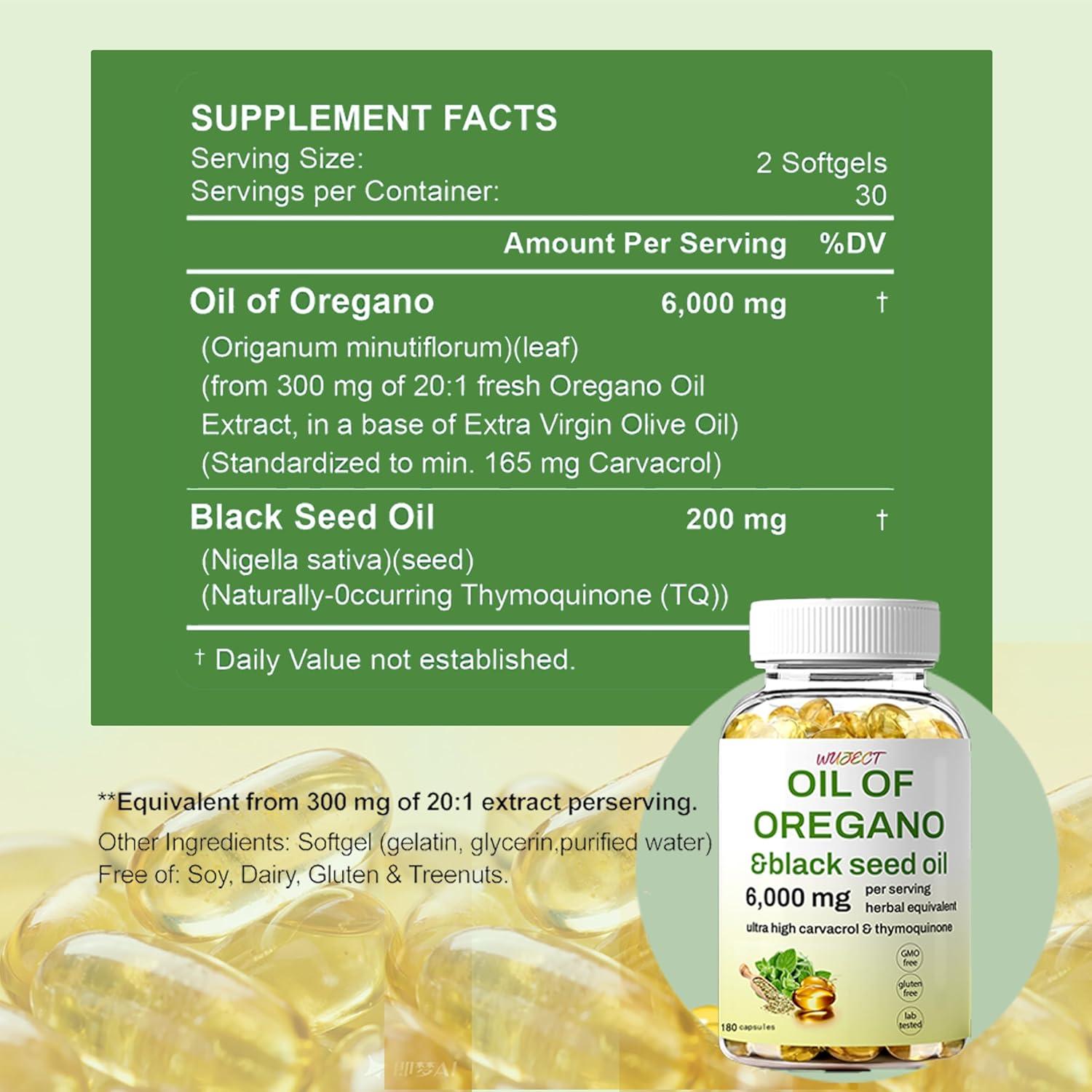 Suplemento de Aceite de Orégano y Semilla Negra WUJECT 180 Softgels