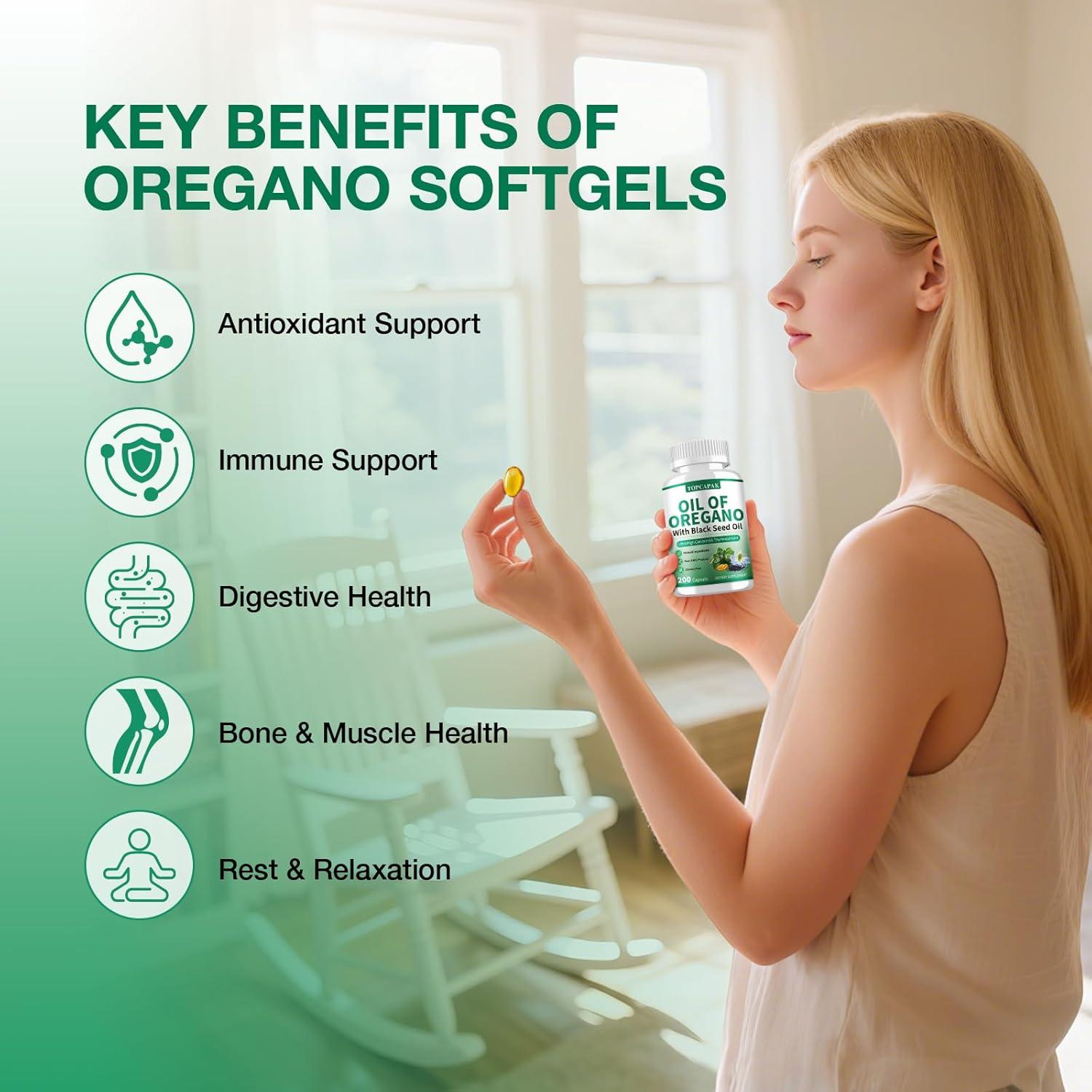 Aceite de Orégano y Semilla Negra TOPCAPAK 200 Gelatinas Blandas