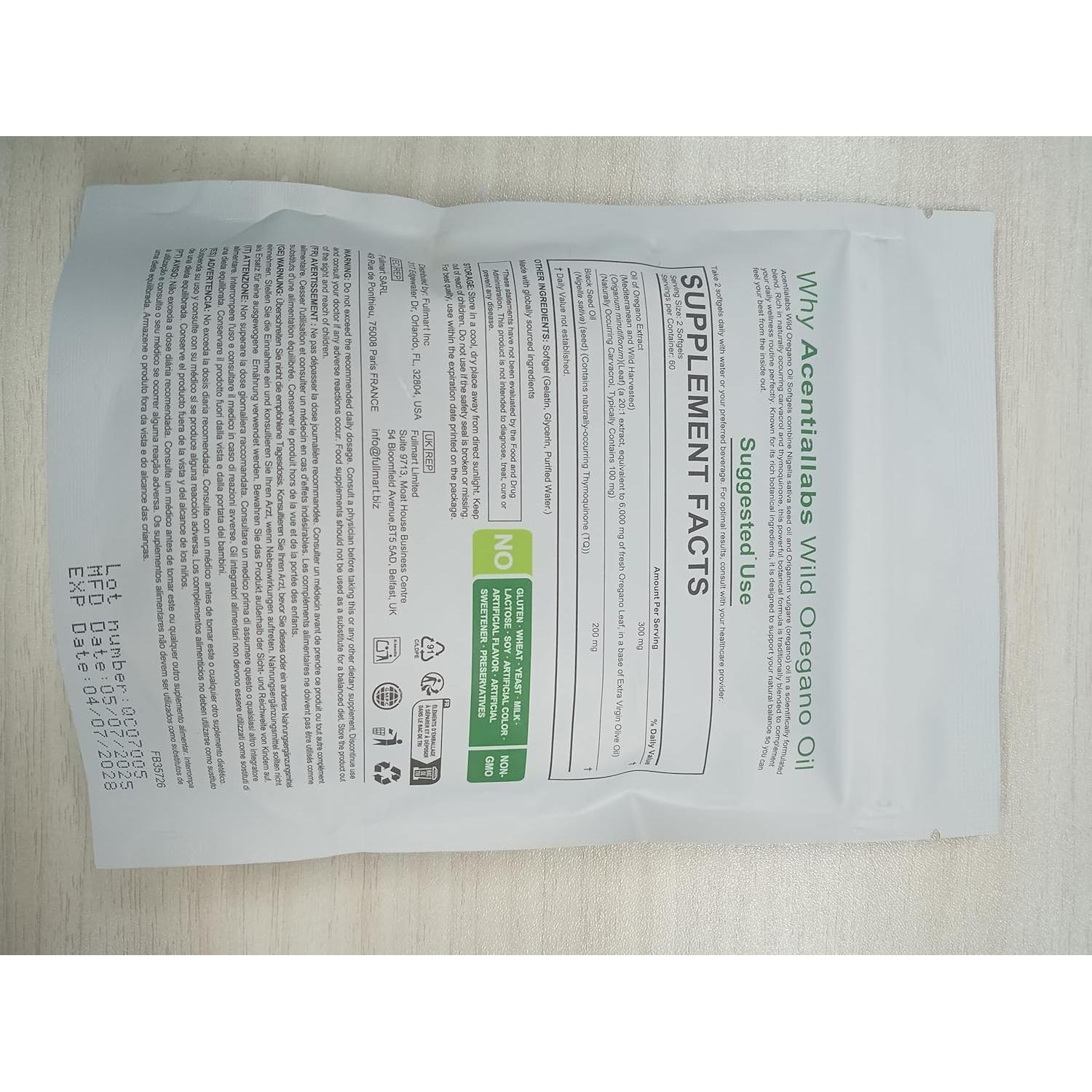 Cápsulas Blandas de Aceite de Orégano Orgánico ZIXAOK 68g