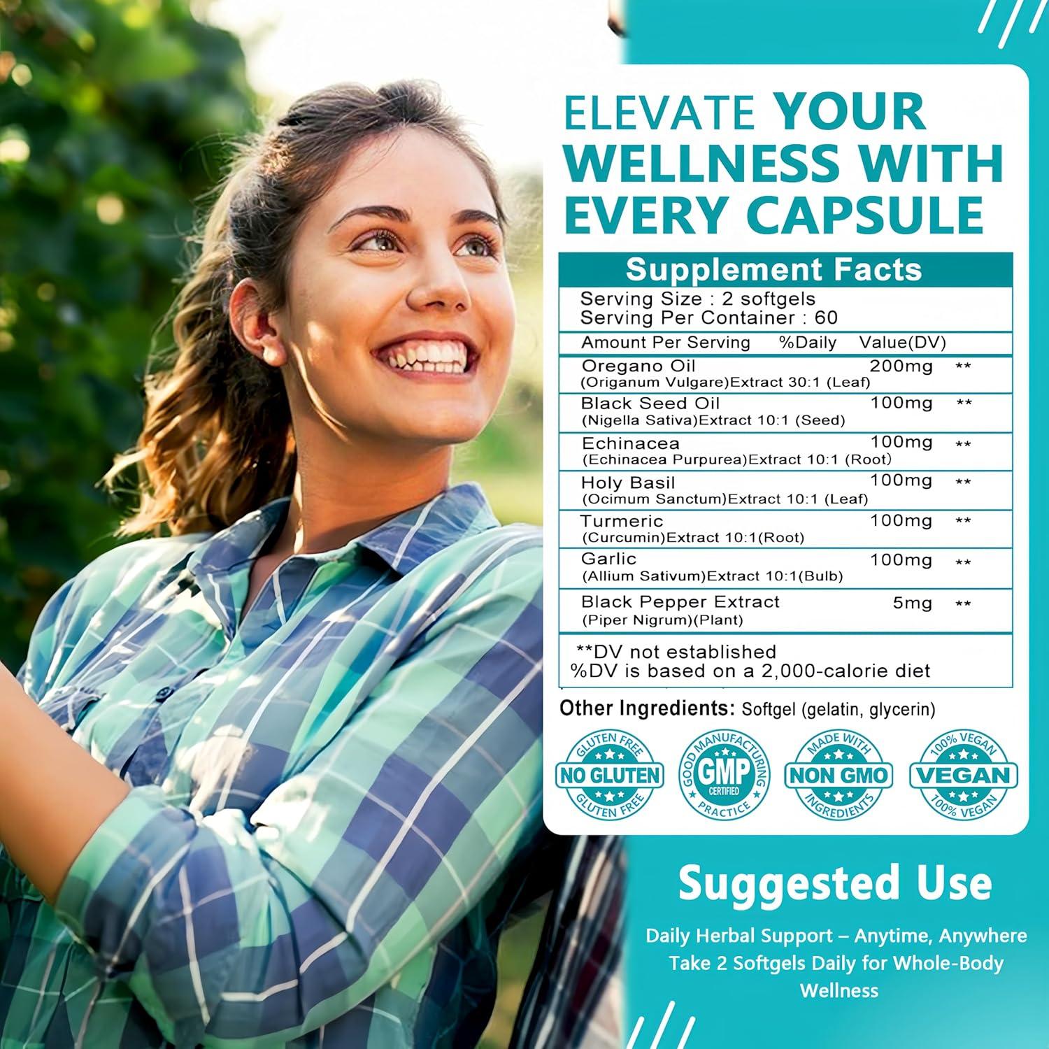 Cápsulas Blandas de Aceite de Orégano y Semilla Negra 7-en-1