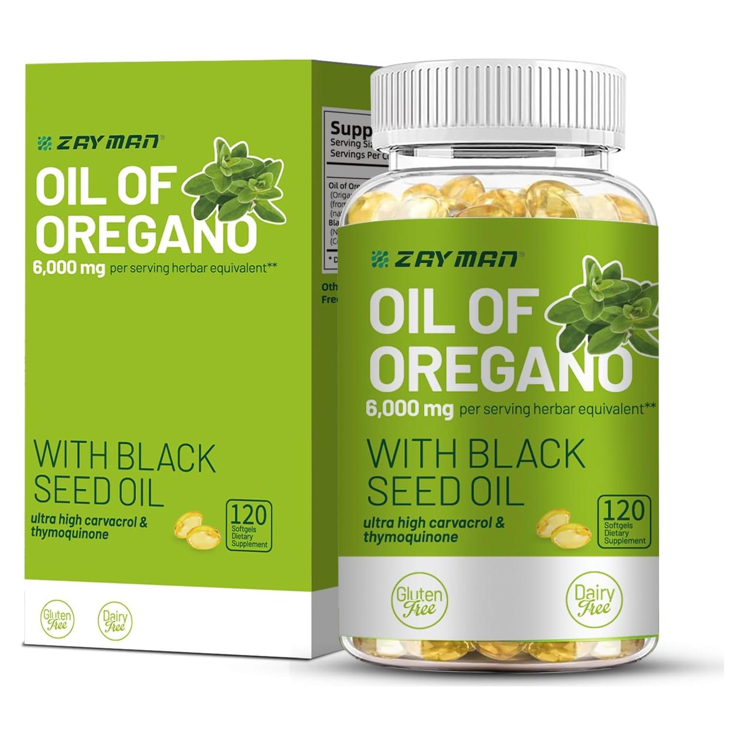 ZAYMAN Aceite de Orégano Softgels 6000mg + Semilla Negra 200mg