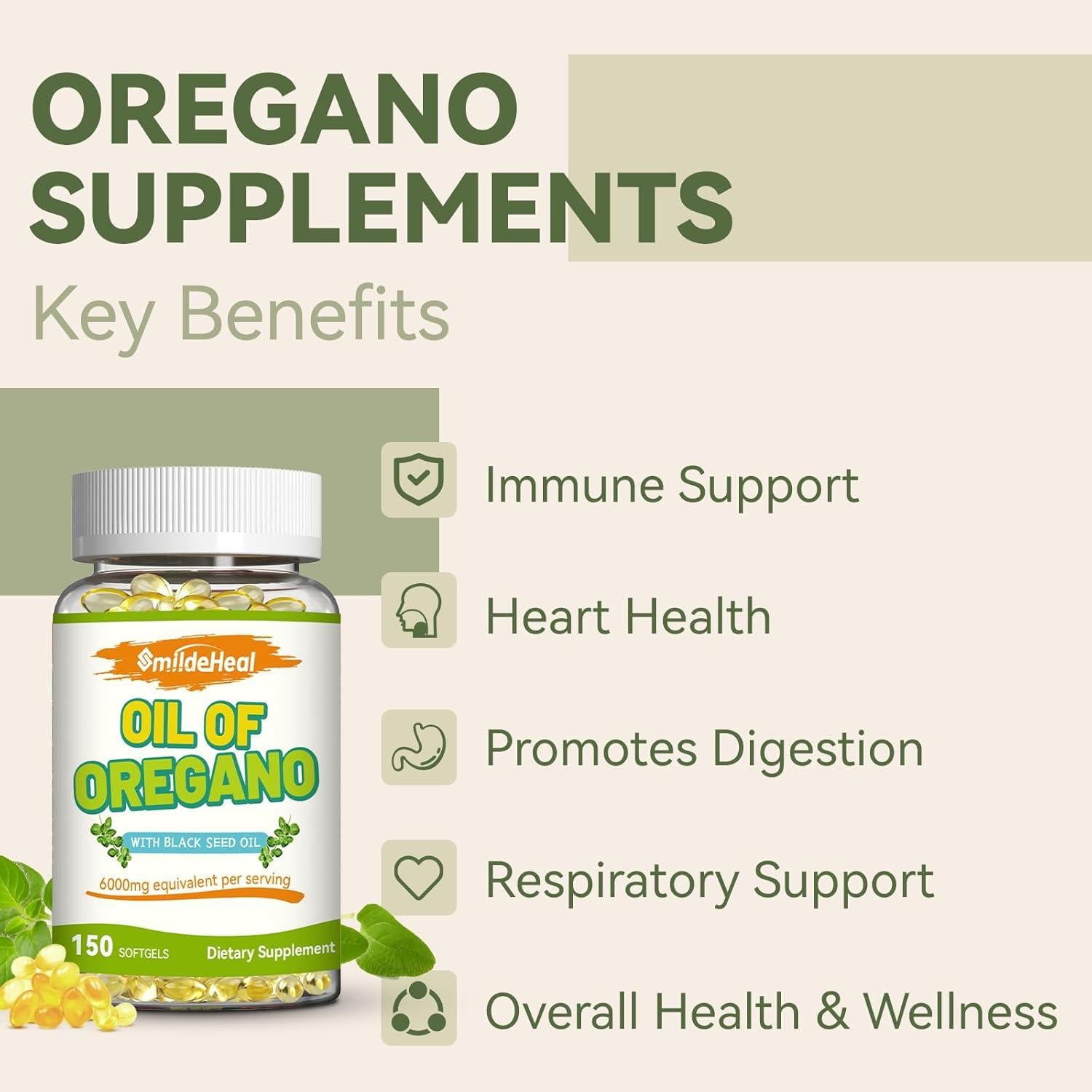 Aceite de Orégano 6000mg + Semilla Negra 200mg - 150 Softgels