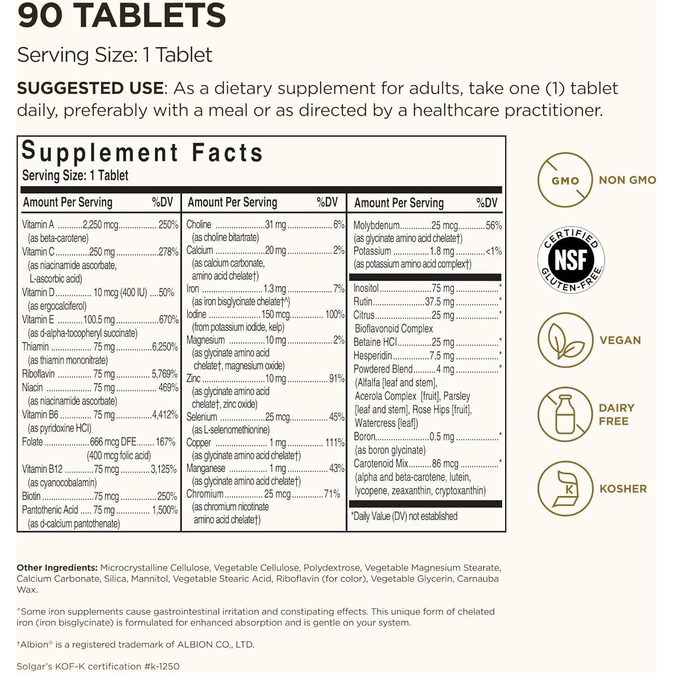 Multivitamina Solgar Formula VM-75 90 Tabletas Veganas