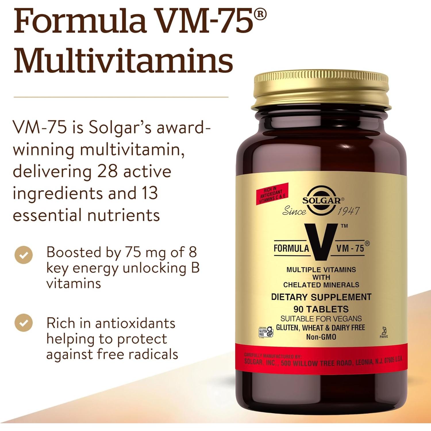 Multivitamina Solgar Formula VM-75 90 Tabletas Veganas