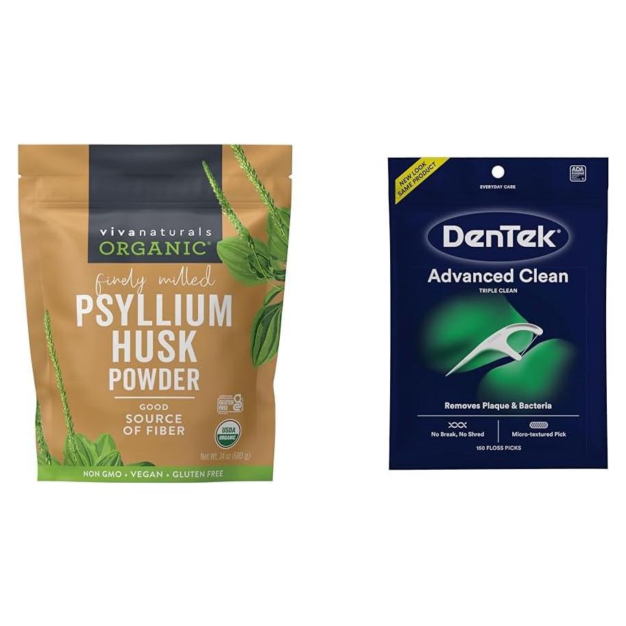 Paquete Viva Naturals 680 g Psyllium Orgánico + 150 Palillos DenTek Menta