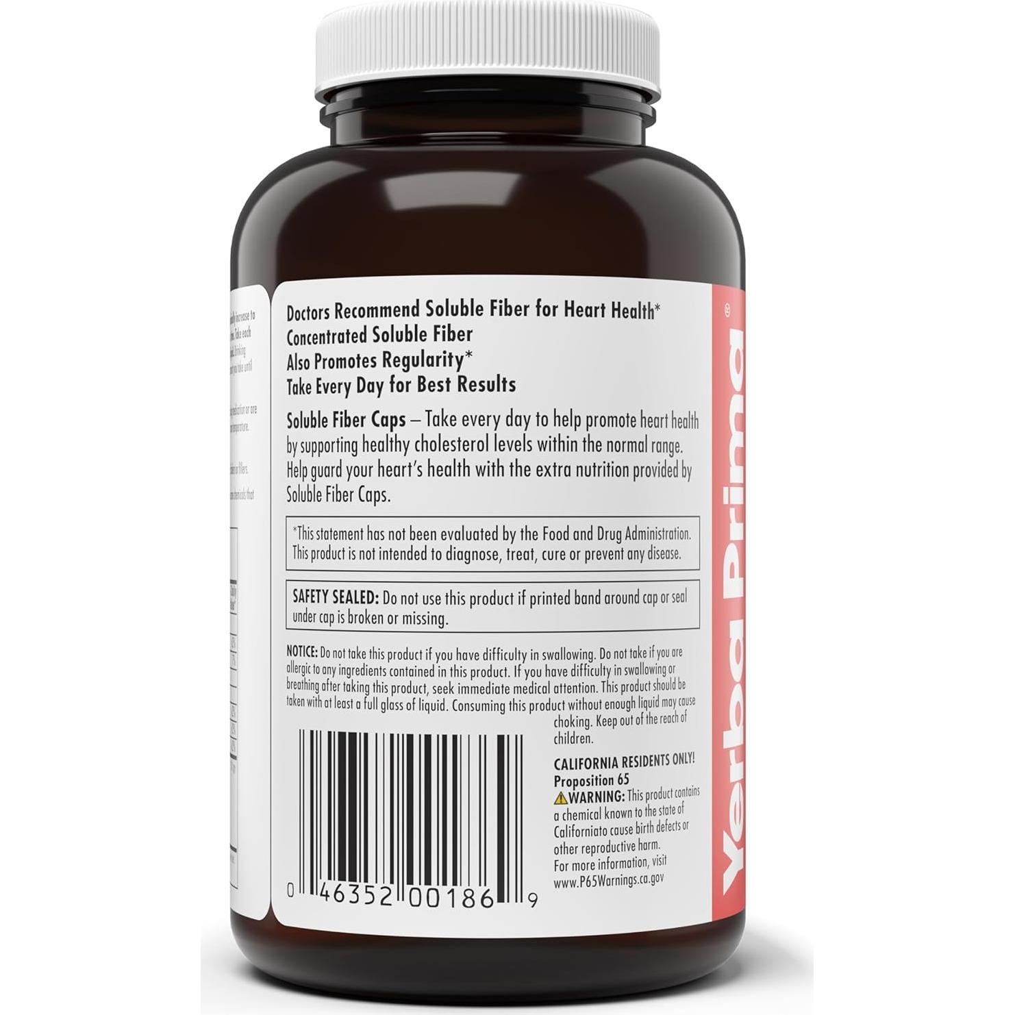 Cápsulas de Fibra Soluble Yerba Prima 180 Unidades - Suplemento Natural